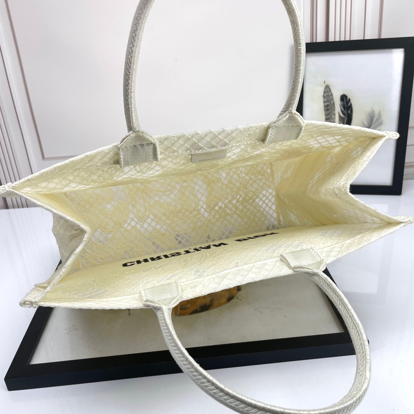 Christian Dior White Butterfly Embroidered Book Tote Handbag