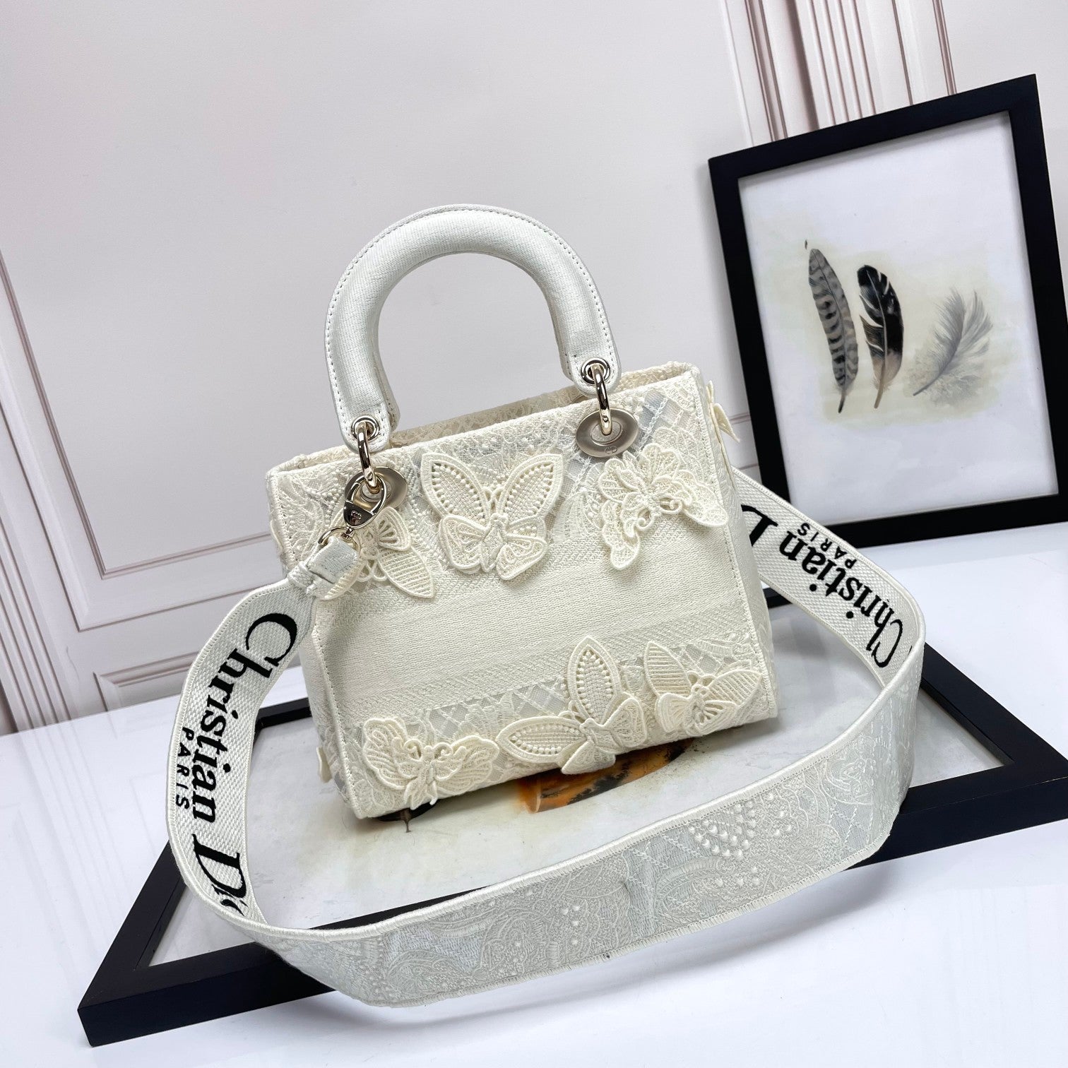 Christian Dior Lady D-Lite Bag - White Butterfly Embroidery Medium