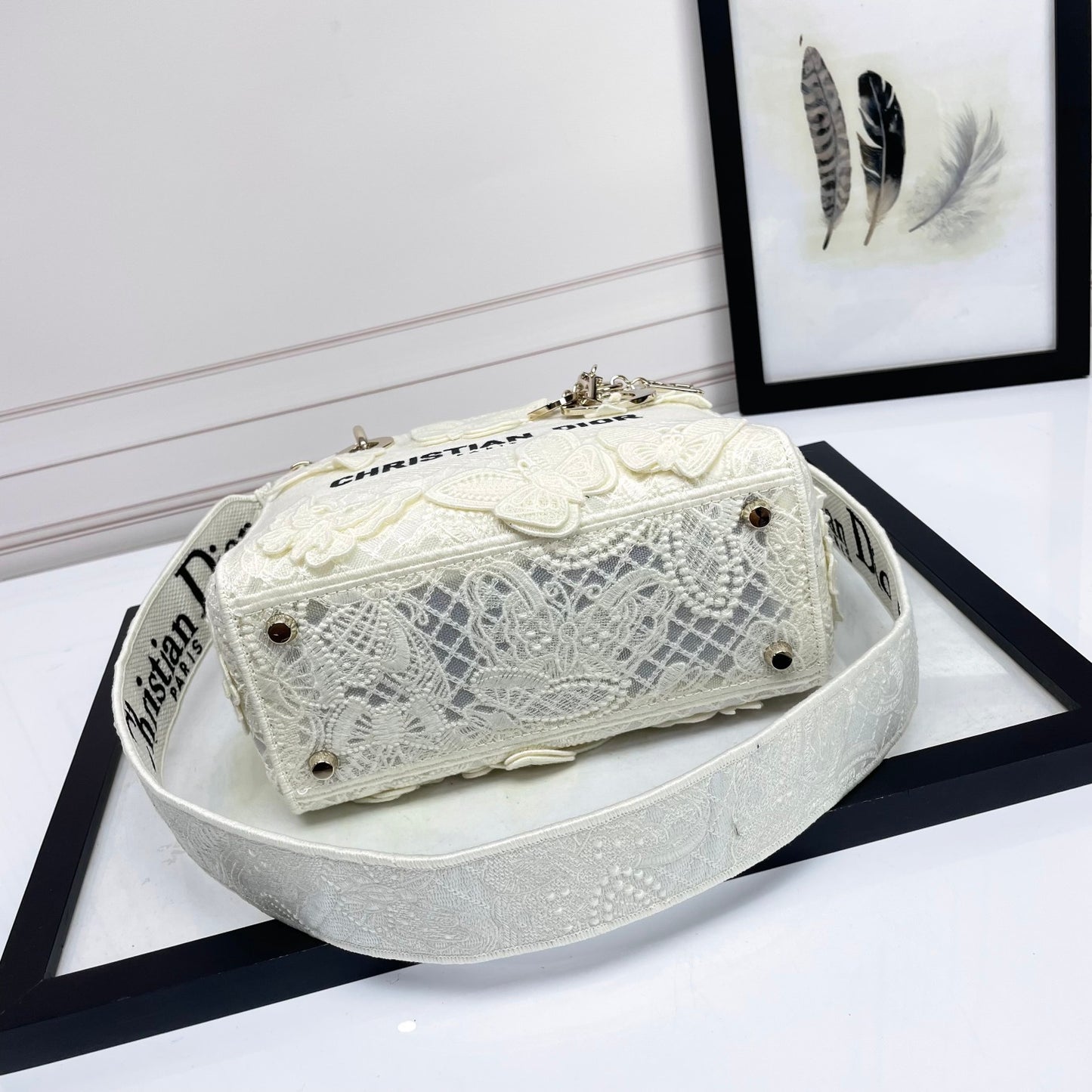 Christian Dior Lady D-Lite Medium Bag - White Butterfly Embroidery