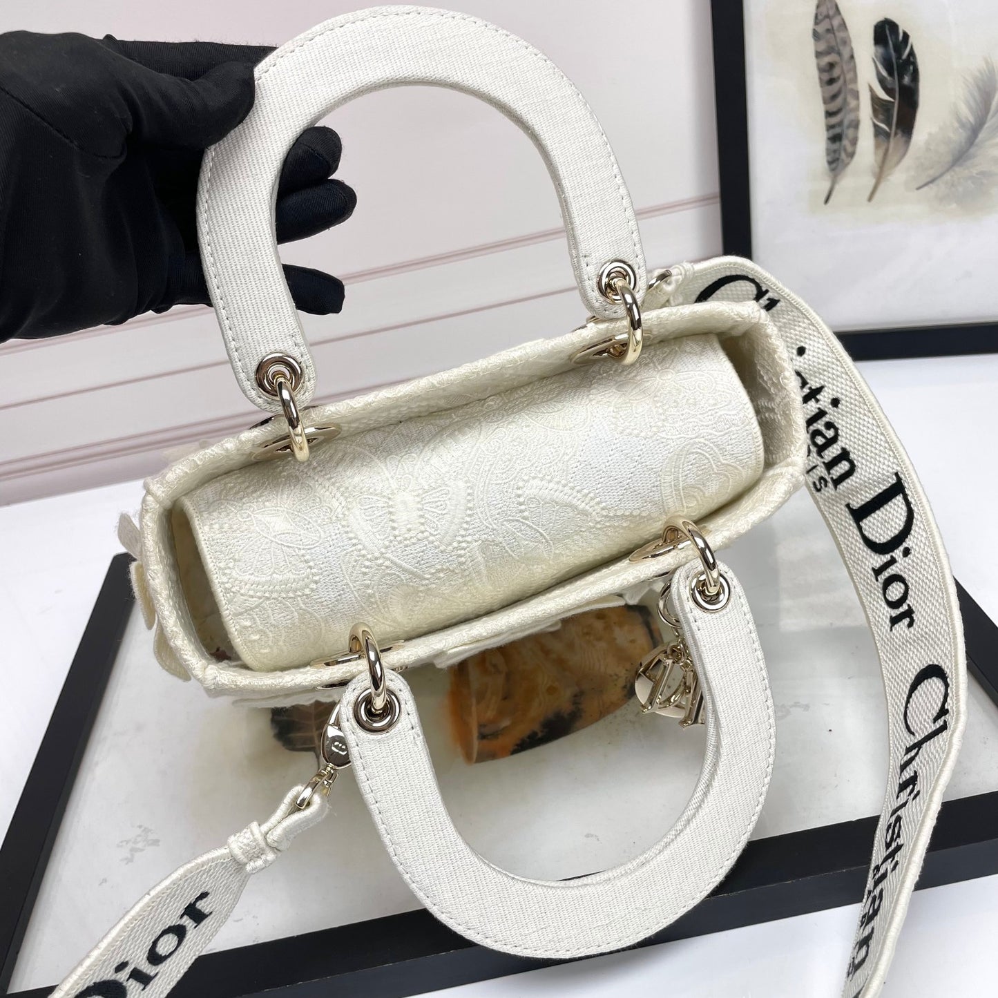 Christian Dior Lady D-Lite Bag - White Butterfly Embroidery Medium
