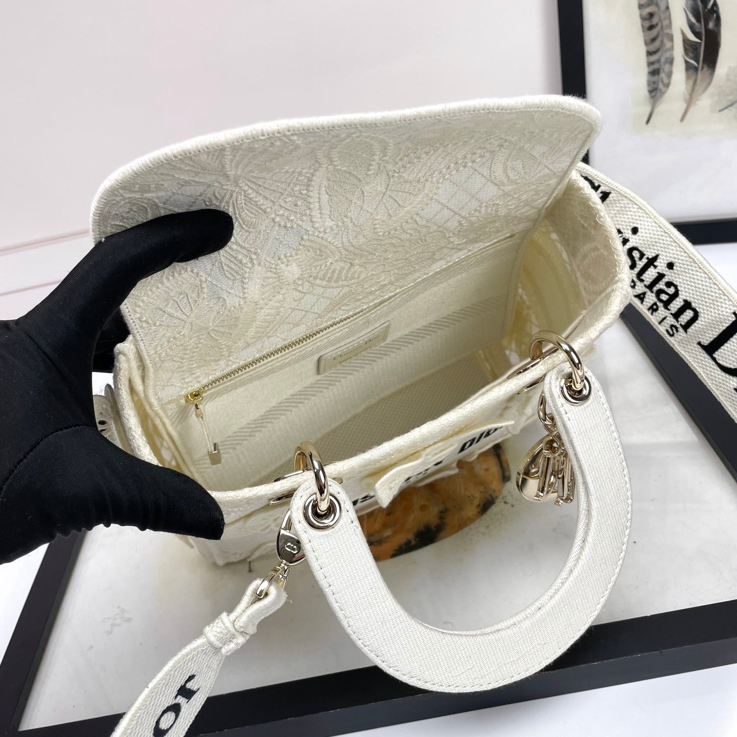 Christian Dior Lady D-Lite Bag - White Butterfly Embroidery Medium