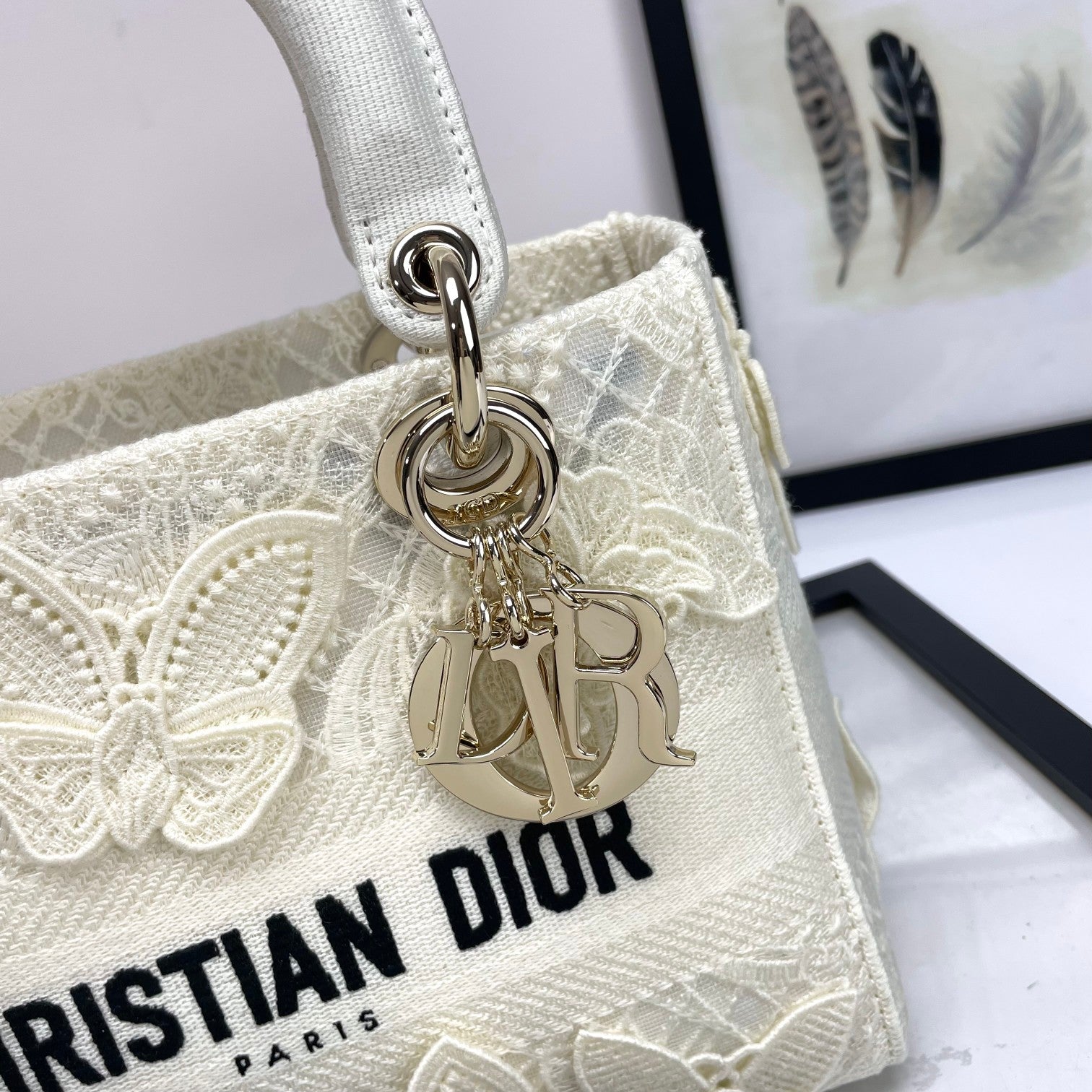 Christian Dior Lady D-Lite Bag - White Butterfly Embroidery Medium