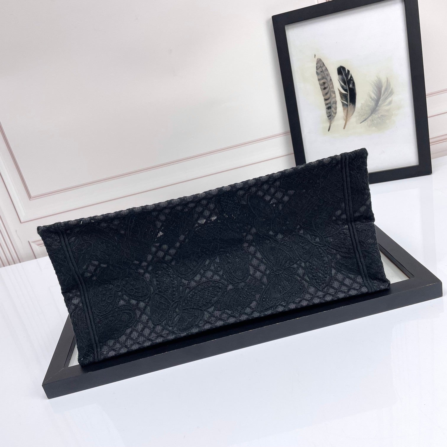 Christian Dior Black Butterfly Embroidered Canvas Book Tote Bag