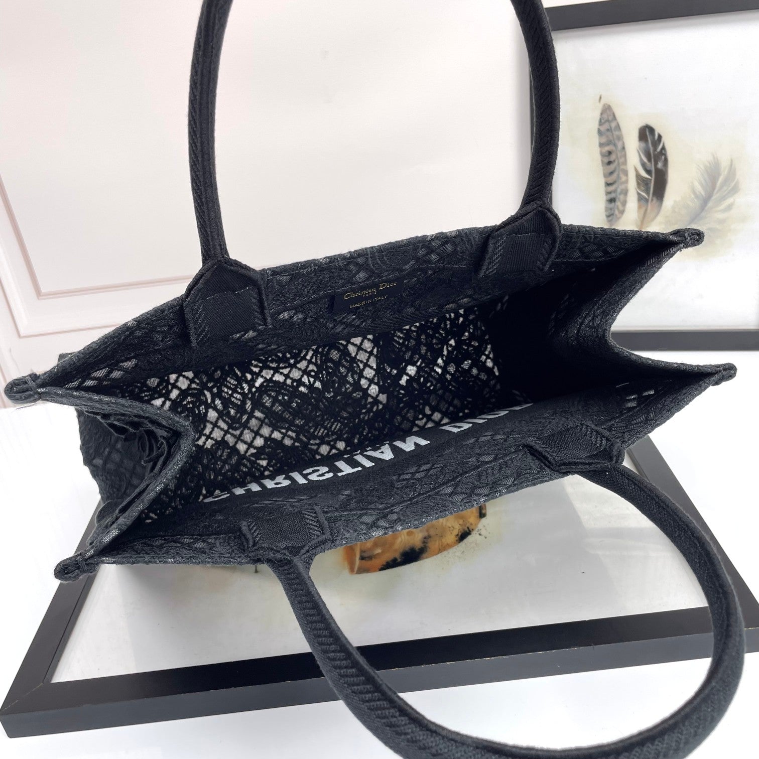 Christian Dior Black Butterfly Embroidered Canvas Book Tote Bag