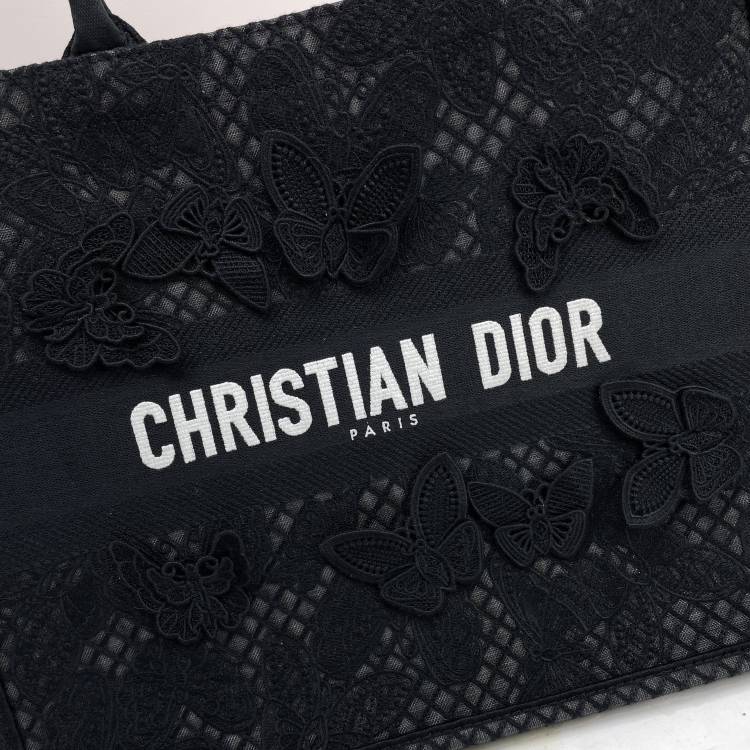 Christian Dior Black Embroidered Butterfly Book Tote Bag