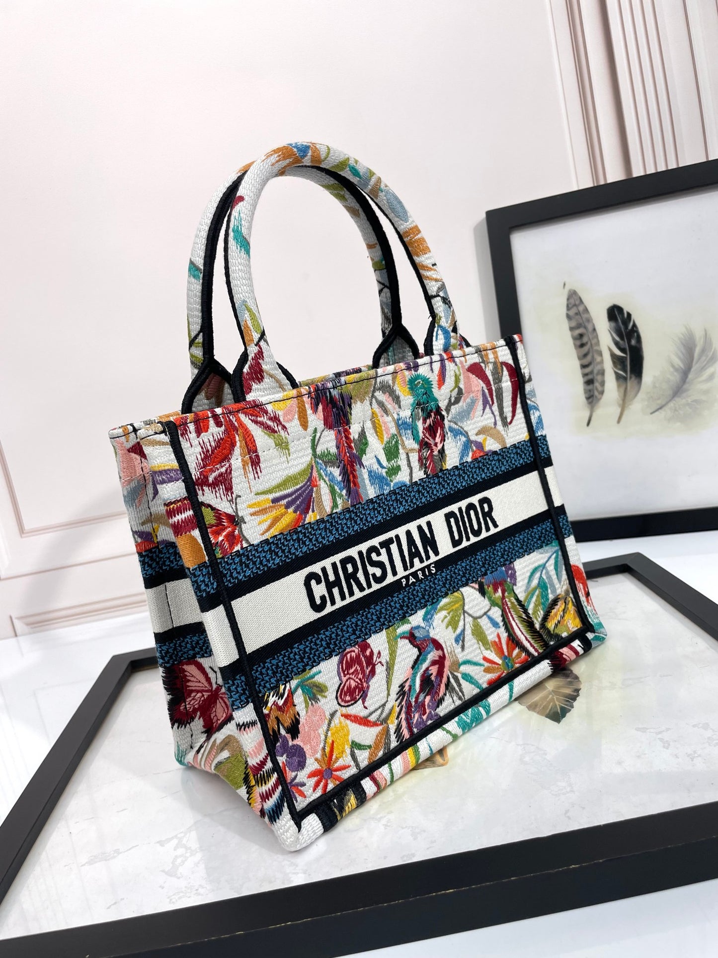 Christian Dior Mini Book Tote - Multicolor Floral Embroidered Canvas