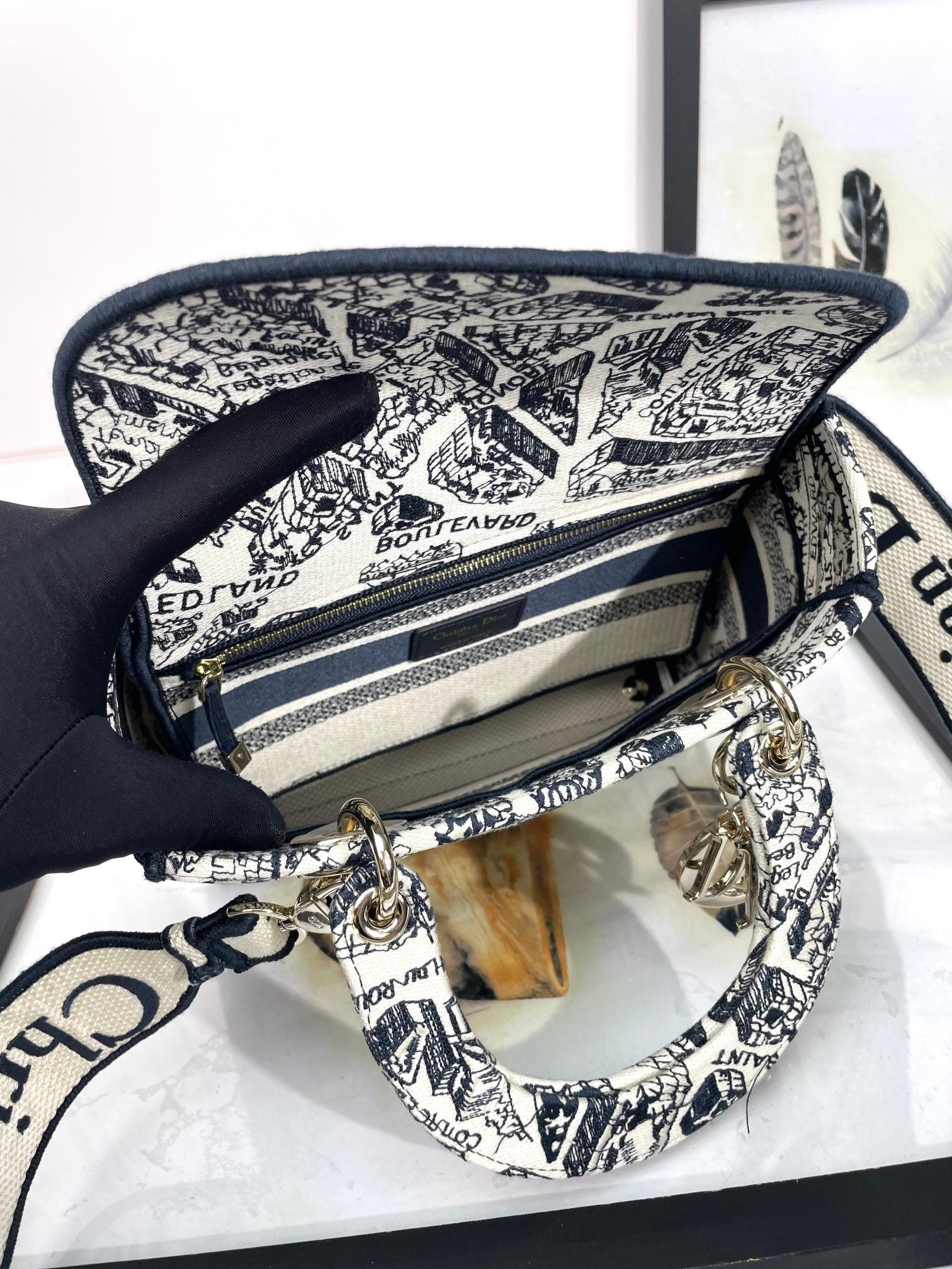 Christian Dior Medium Lady D-Lite Bag - Blue Toile de Jouy Embroidered Canvas Handbag