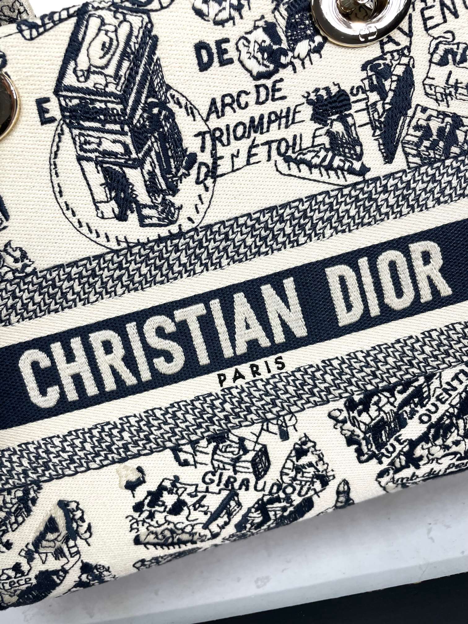 Christian Dior Lady D-Lite Bag Toile de Jouy Embroidery - Navy Blue & White