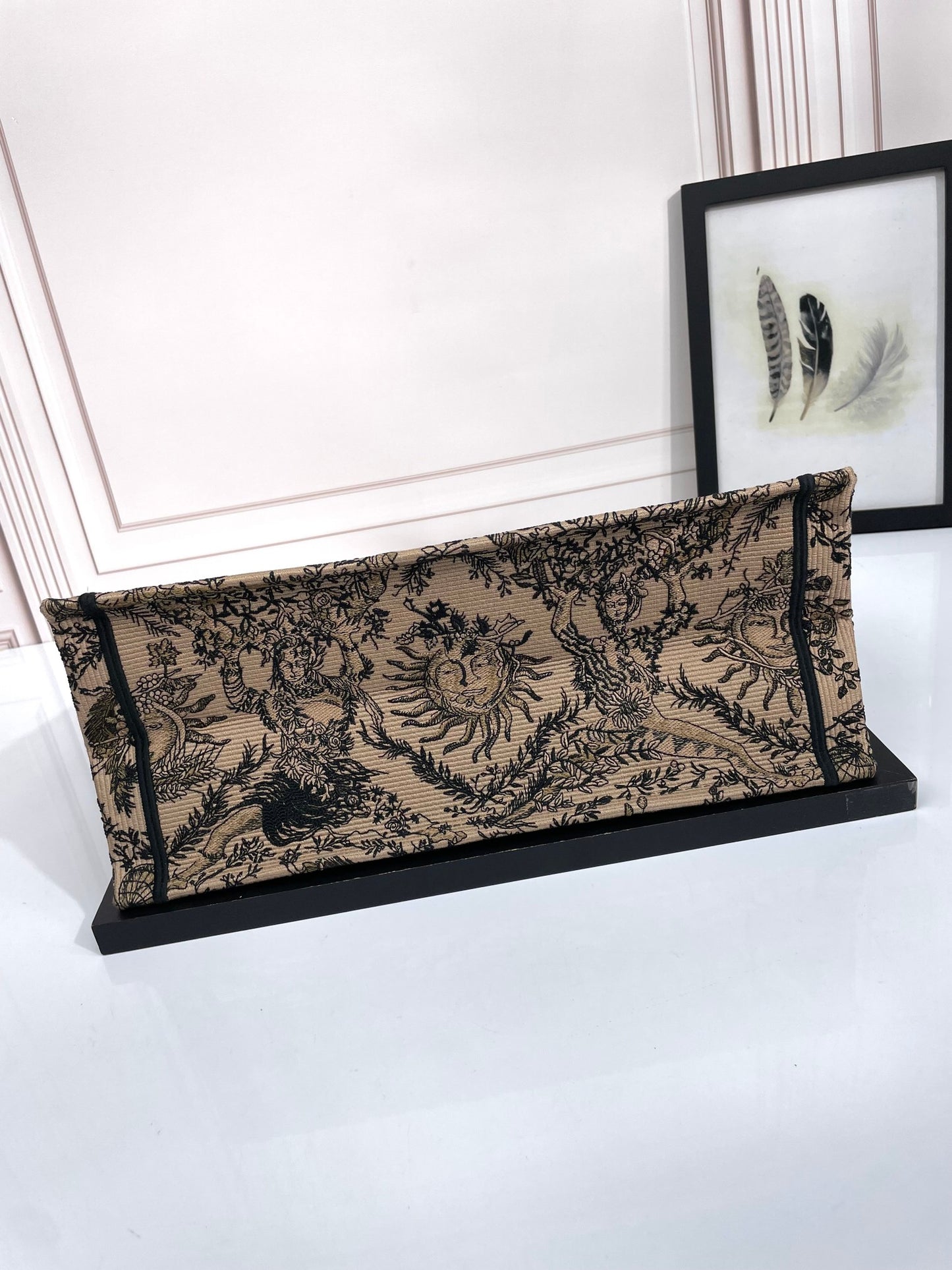 Christian Dior Book Tote Bag - Beige and Black Toile de Jouy Soleil Embroidery