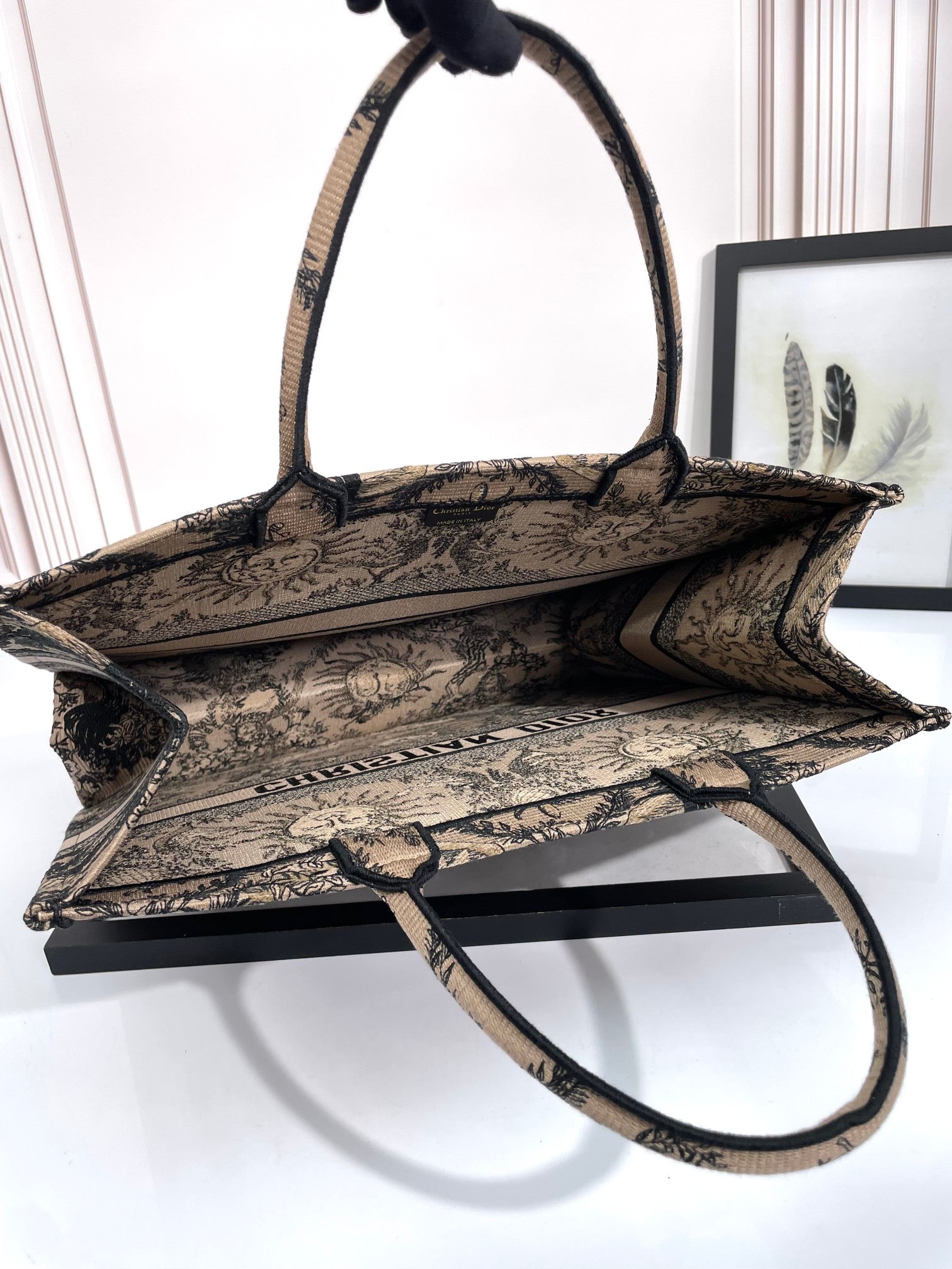 Christian Dior Book Tote Bag - Beige and Black Toile de Jouy Soleil Embroidery