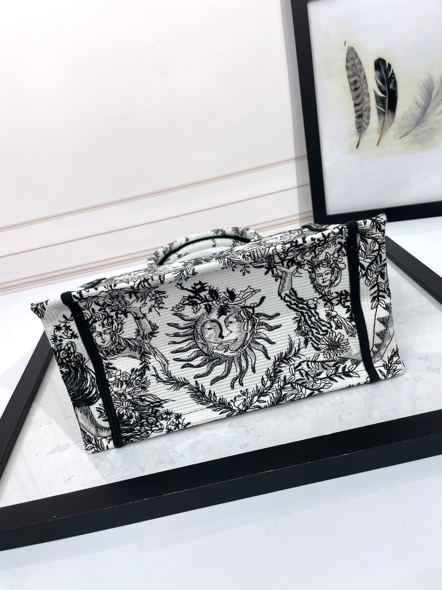 Christian Dior Large Book Tote White and Black Zodiac Embroidery