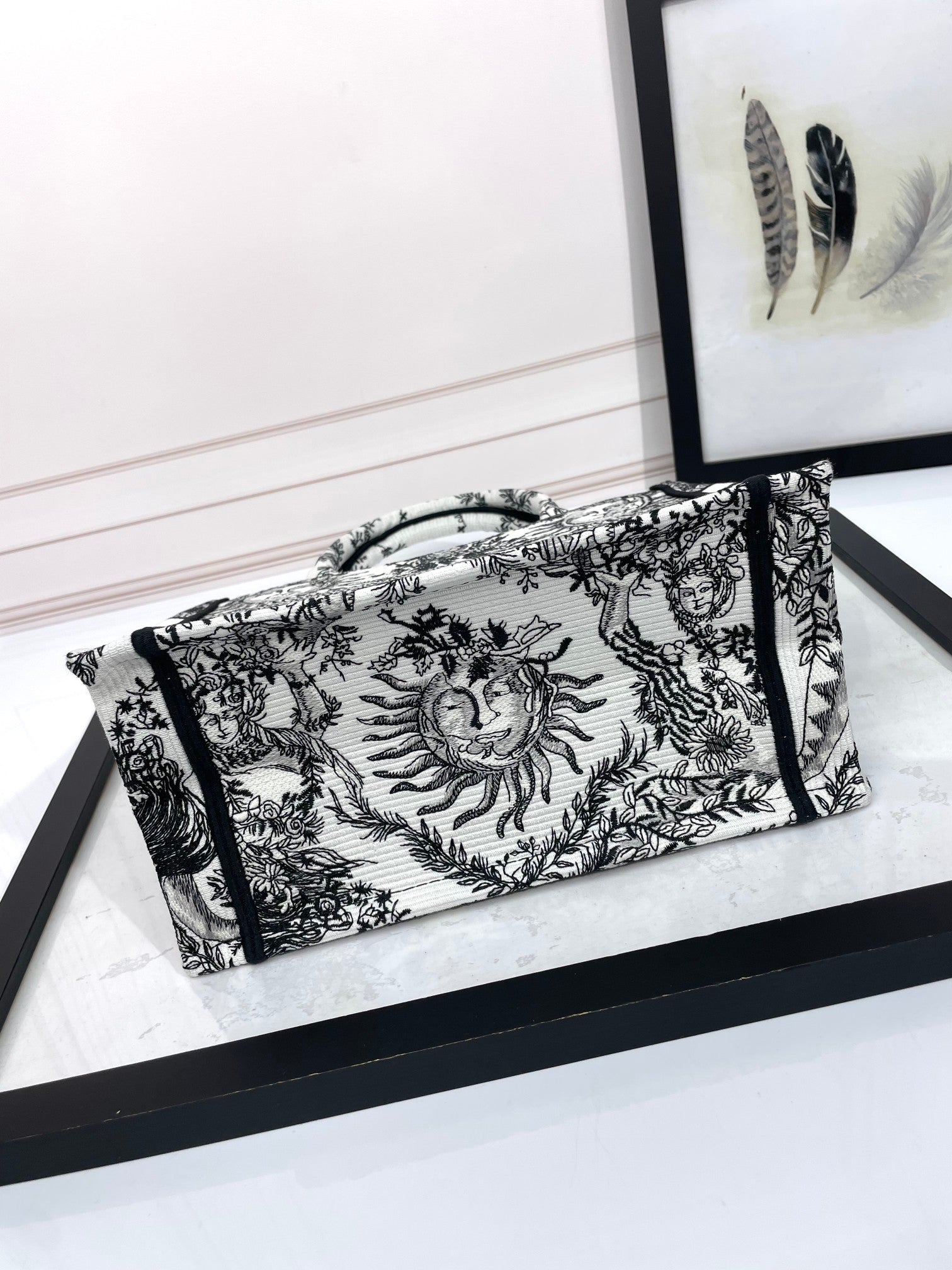 Christian Dior Large Book Tote White and Black Zodiac Embroidery