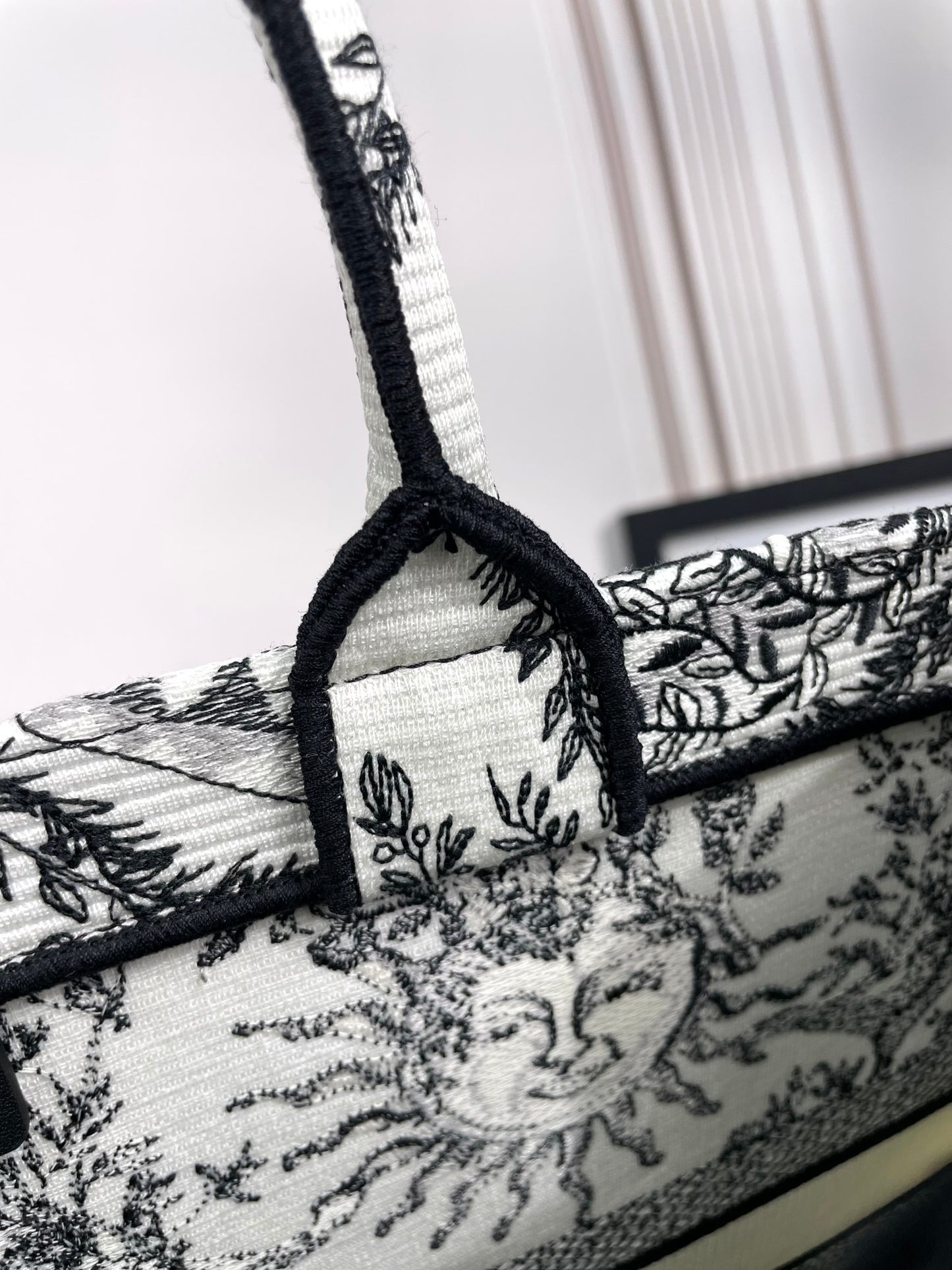 Christian Dior Large Book Tote White and Black Zodiac Embroidery