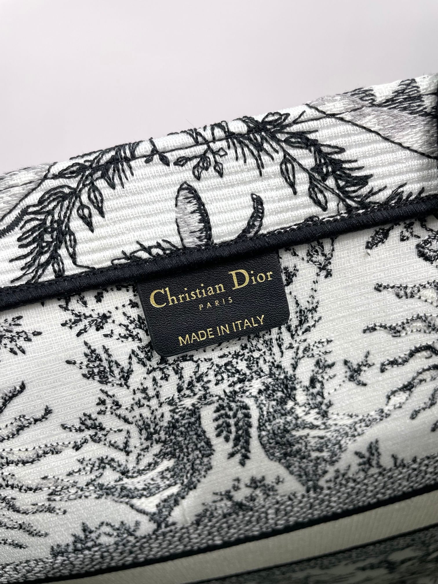Christian Dior Large Book Tote White and Black Zodiac Embroidery