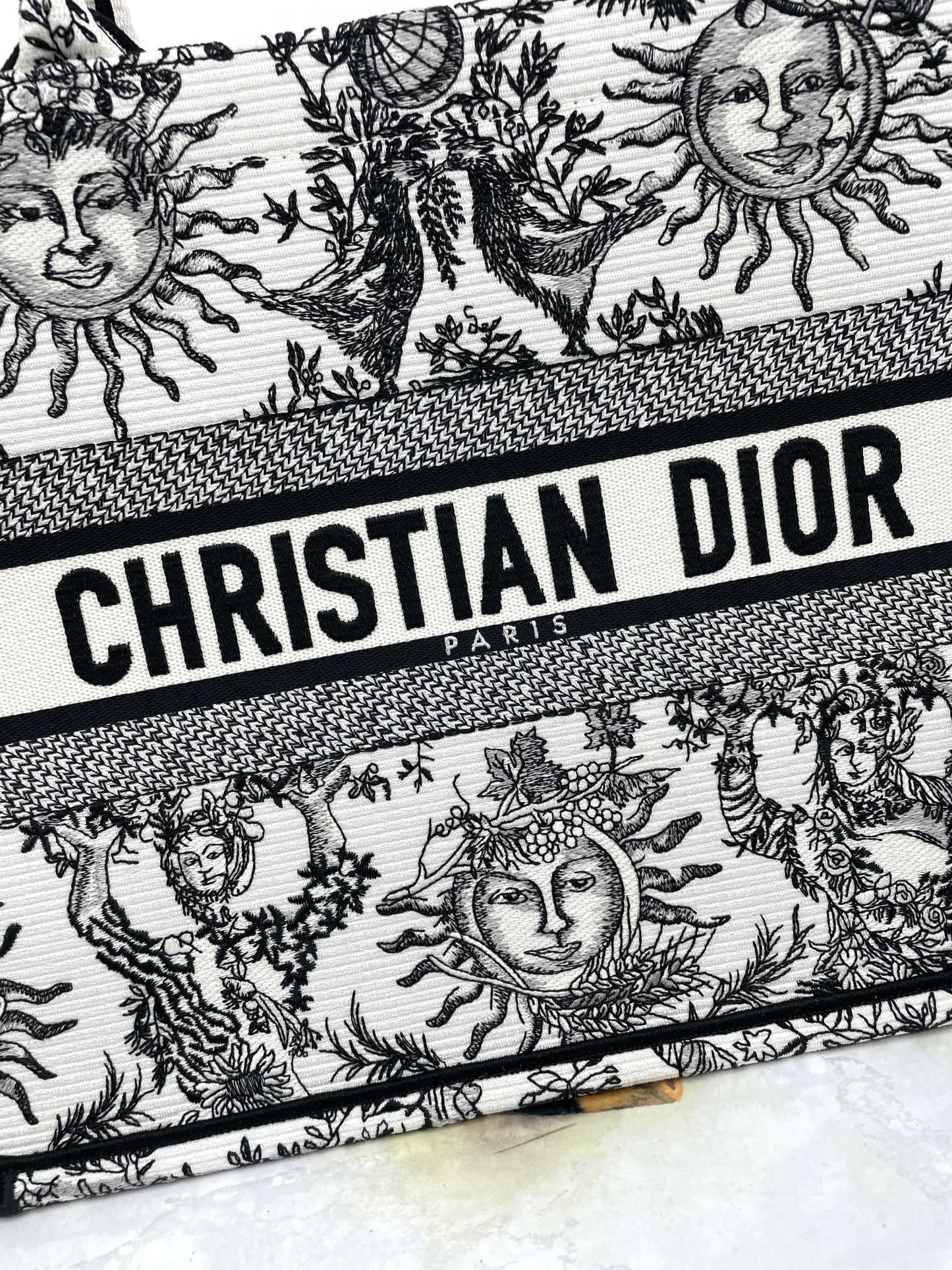 Christian Dior Medium Dior Book Tote - White and Black Zodiac Embroidery