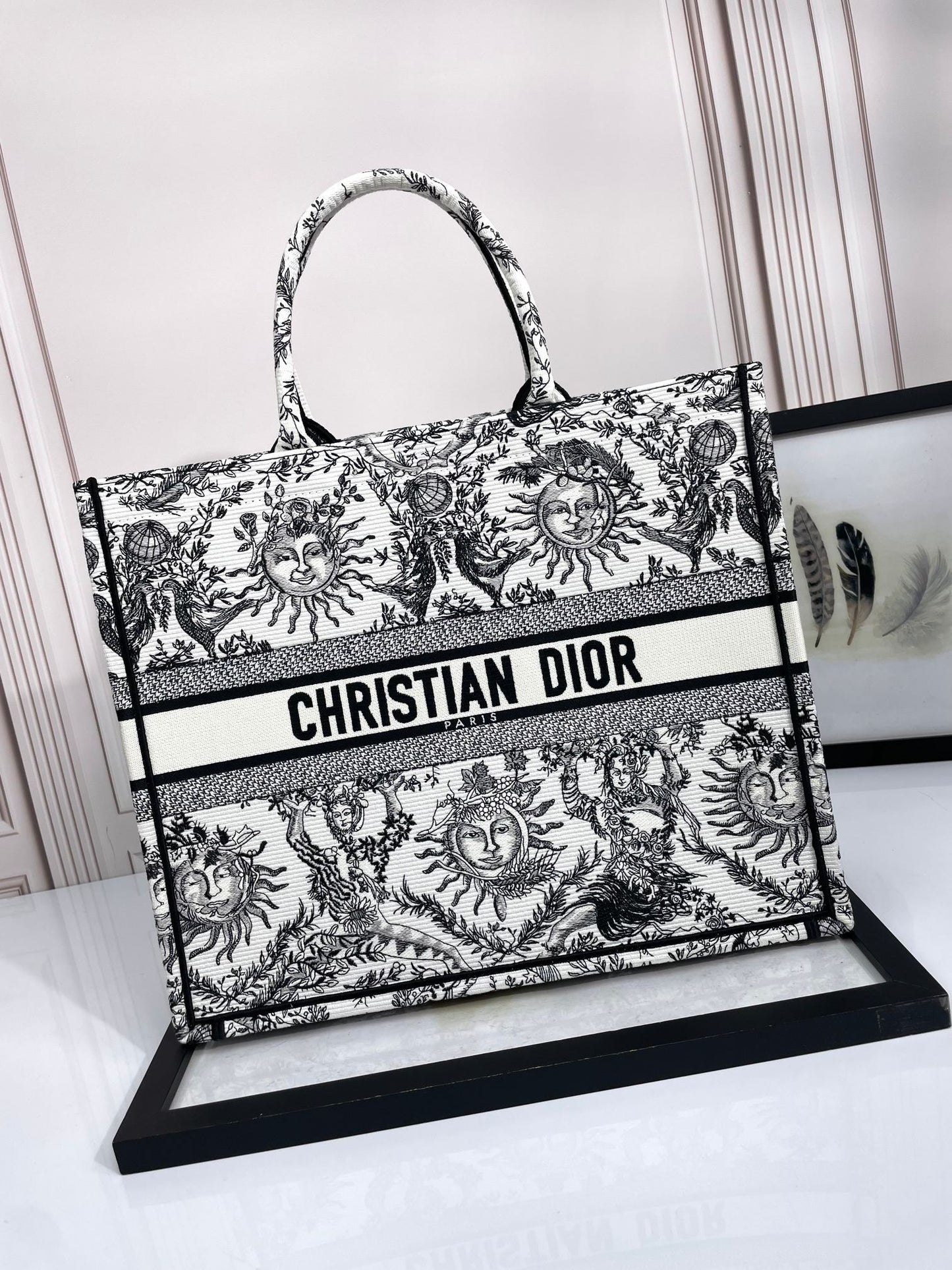 Christian Dior Large Book Tote Black and White Zodiac Embroidery