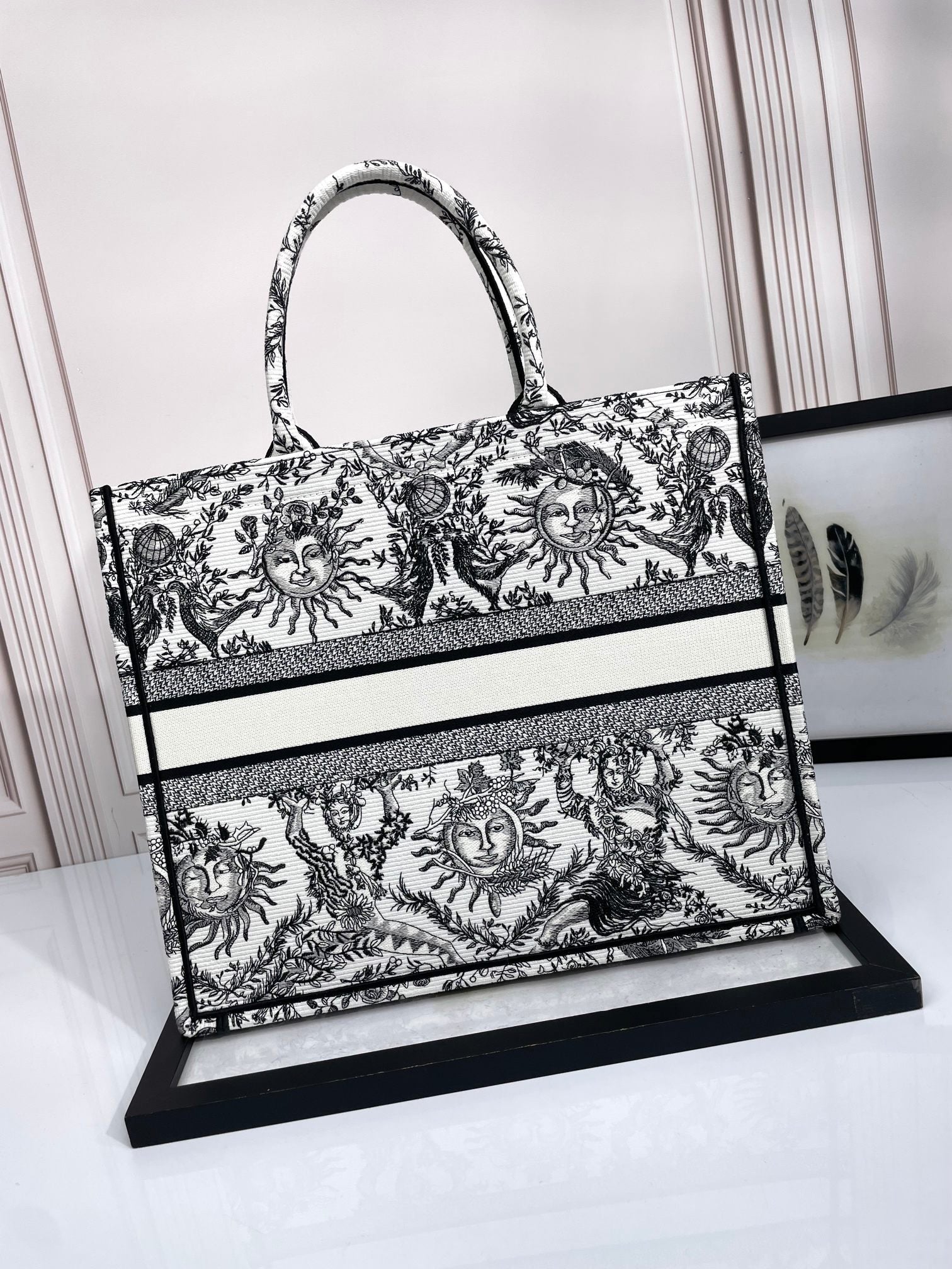 Christian Dior Medium Book Tote - Black and White Toile de Jouy Soleil Canvas
