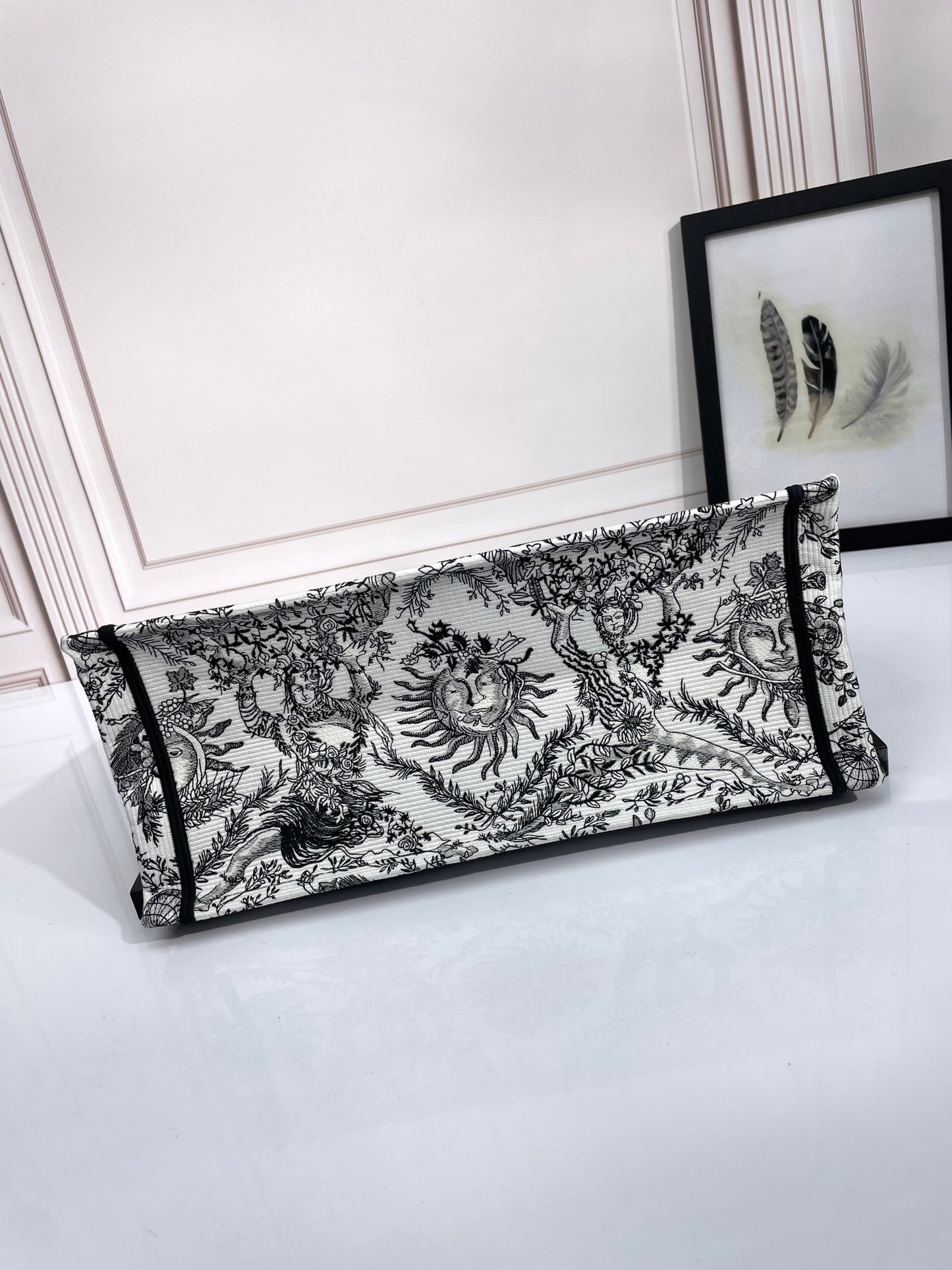 Christian Dior Large Book Tote Black and White Zodiac Embroidery