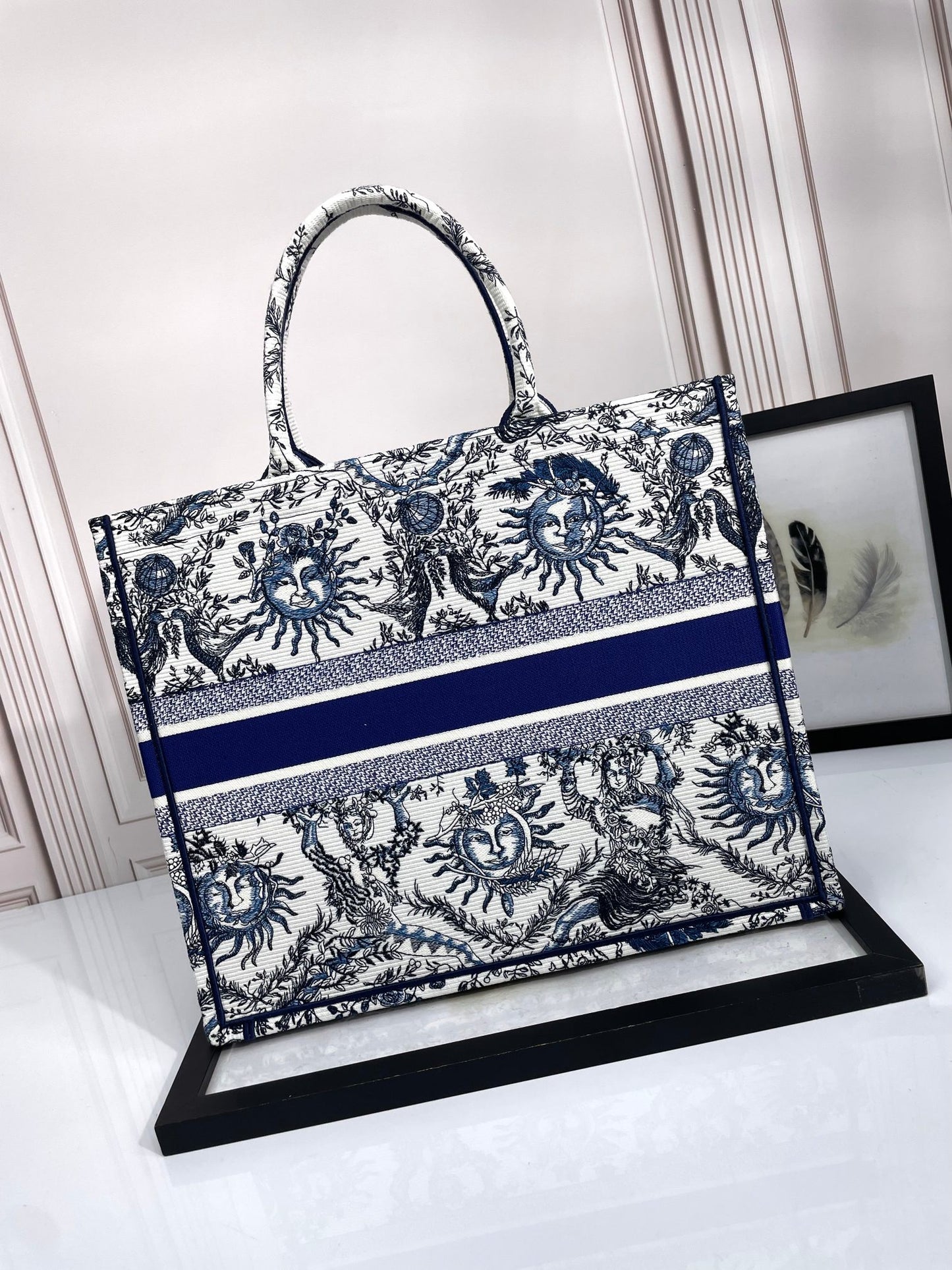 Christian Dior Large Book Tote Blue and White Celestial Zodiac Embroidered Canvas Handbag