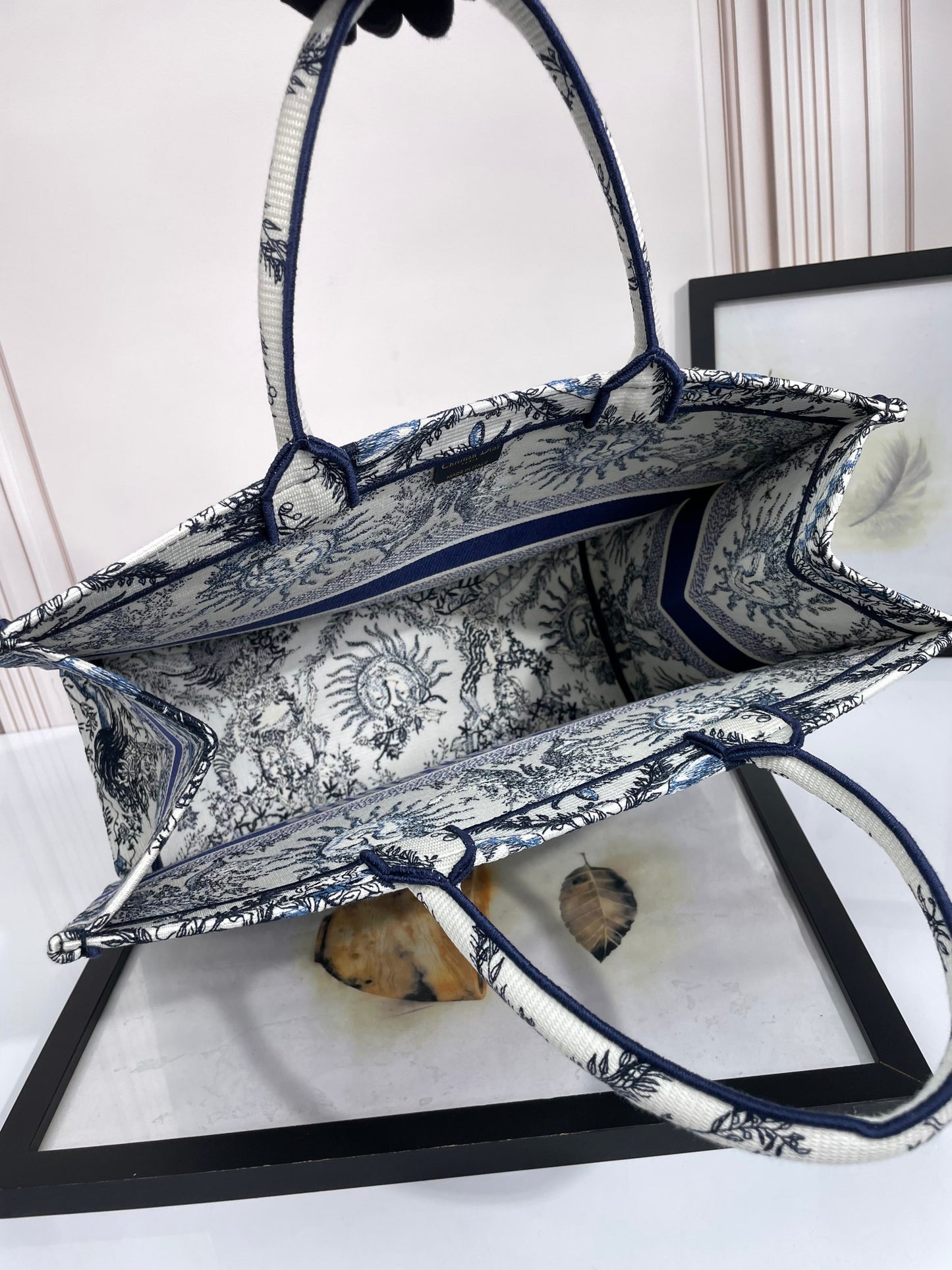 Christian Dior Large Book Tote Blue and White Celestial Zodiac Embroidered Canvas Handbag
