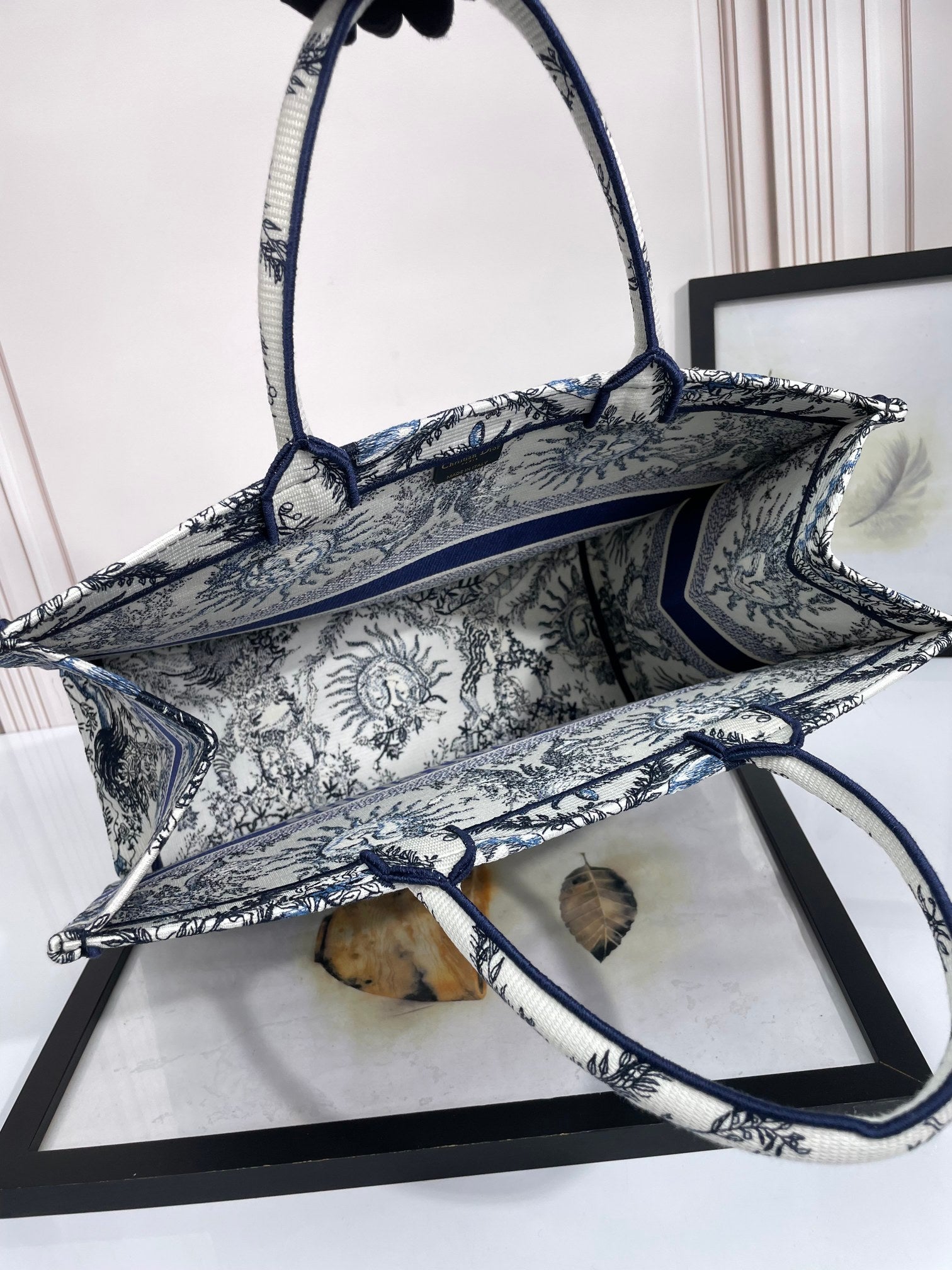 Christian Dior Large Book Tote Blue and White Celestial Zodiac Embroidered Canvas Handbag