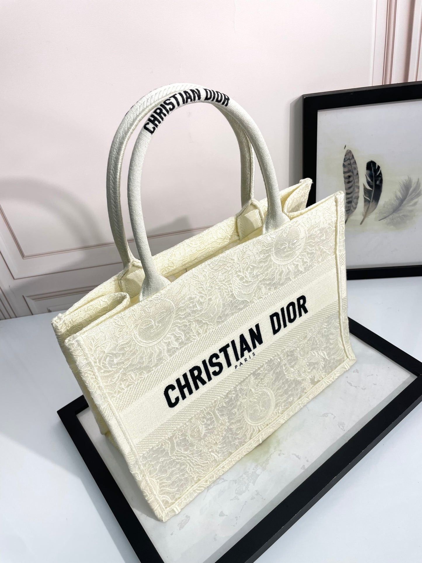 Christian Dior Book Tote Bag - Off-White Embroidered Canvas