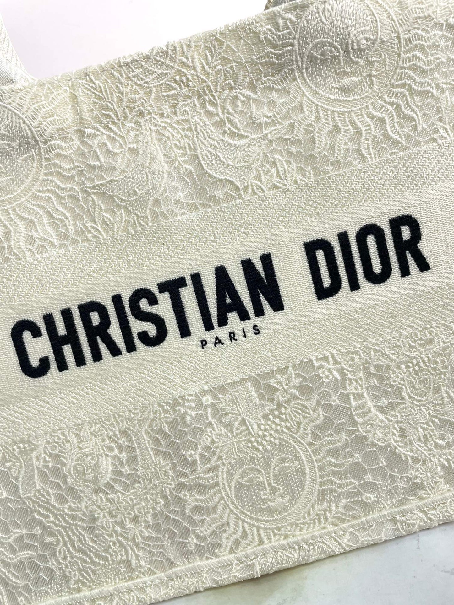 Christian Dior Embroidered Book Tote Bag - White Canvas