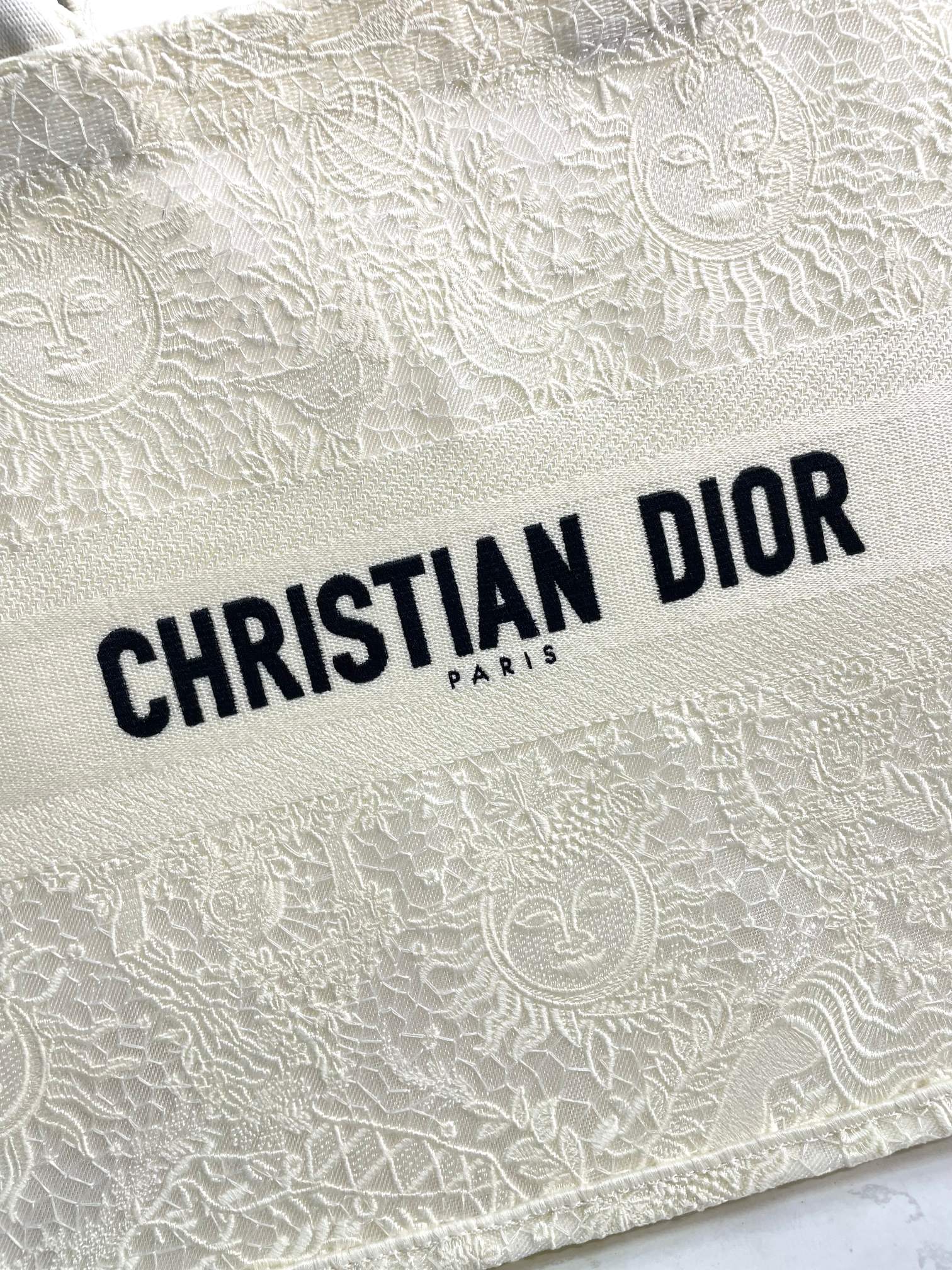 Christian Dior Large Book Tote Bag - Beige Embroidered Canvas