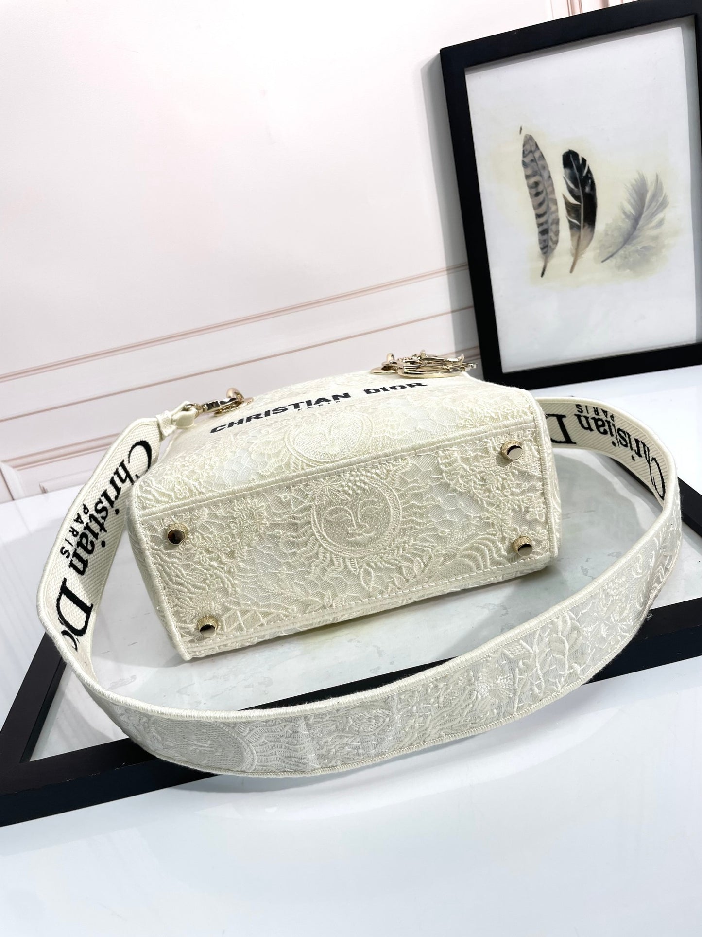 Christian Dior Lady D-Lite Medium Handbag - White Dior Oblique Canvas