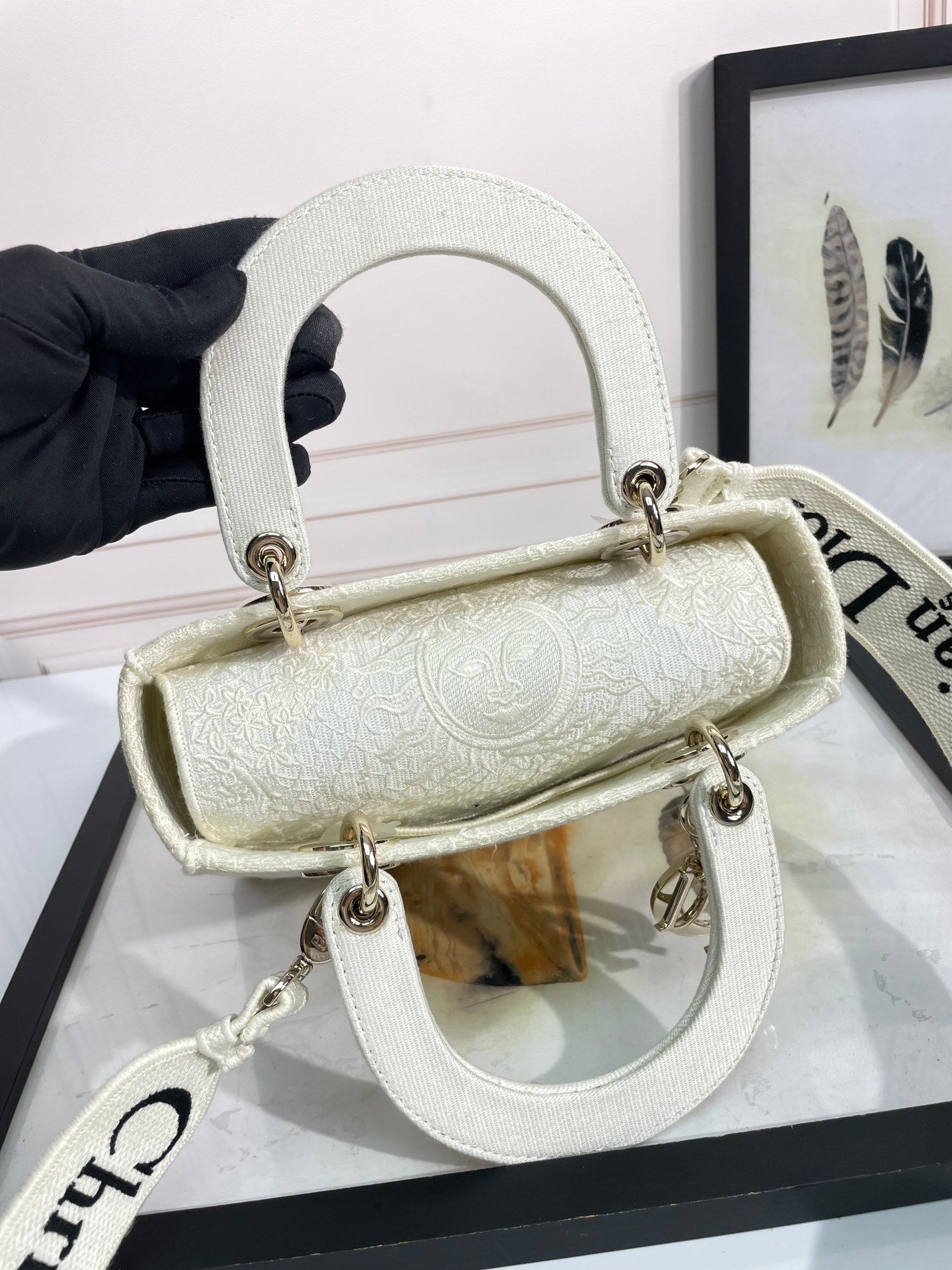 Christian Dior Lady D-Lite Handbag - White Embroidered Canvas