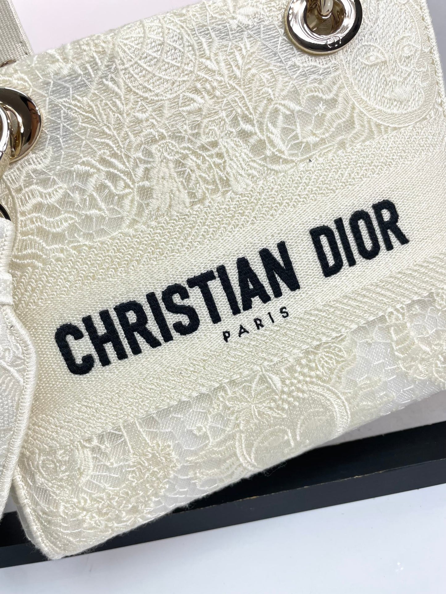 Christian Dior Lady D-Lite Embroidered Handbag - White Luxury Canvas Bag with Shoulder Strap