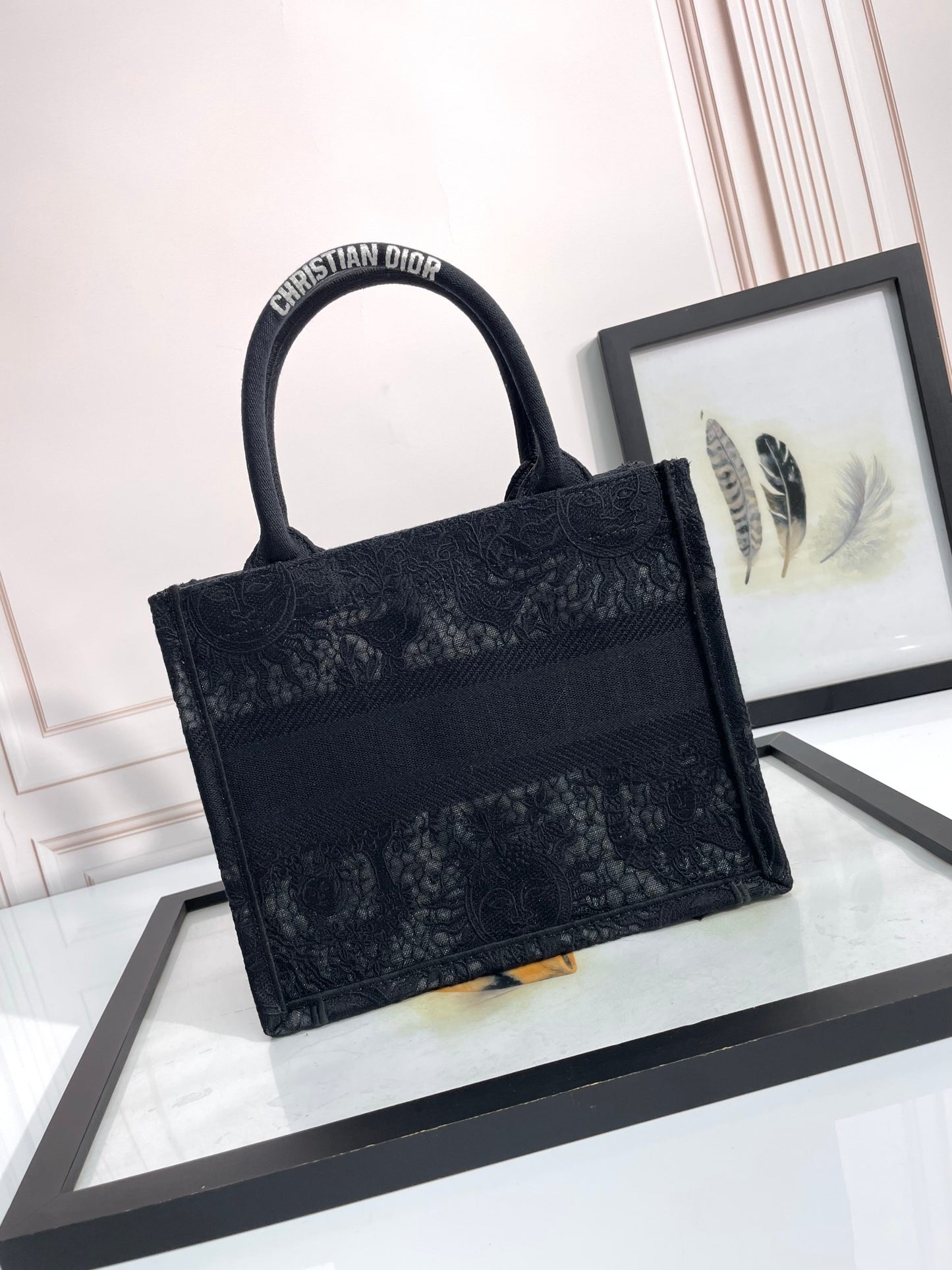 Christian Dior Small Book Tote Bag in Black Embroidered Canvas