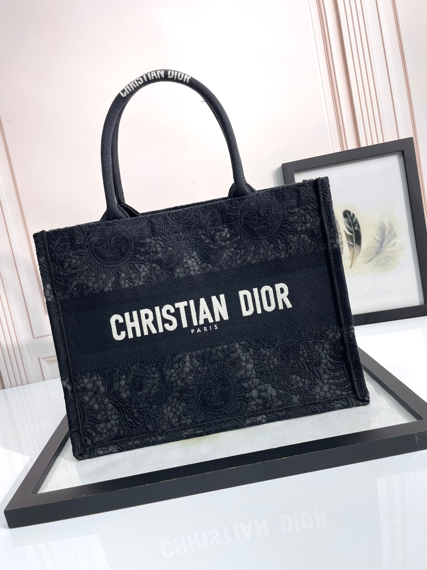 Christian Dior Book Tote - Black Embroidered Canvas Handbag
