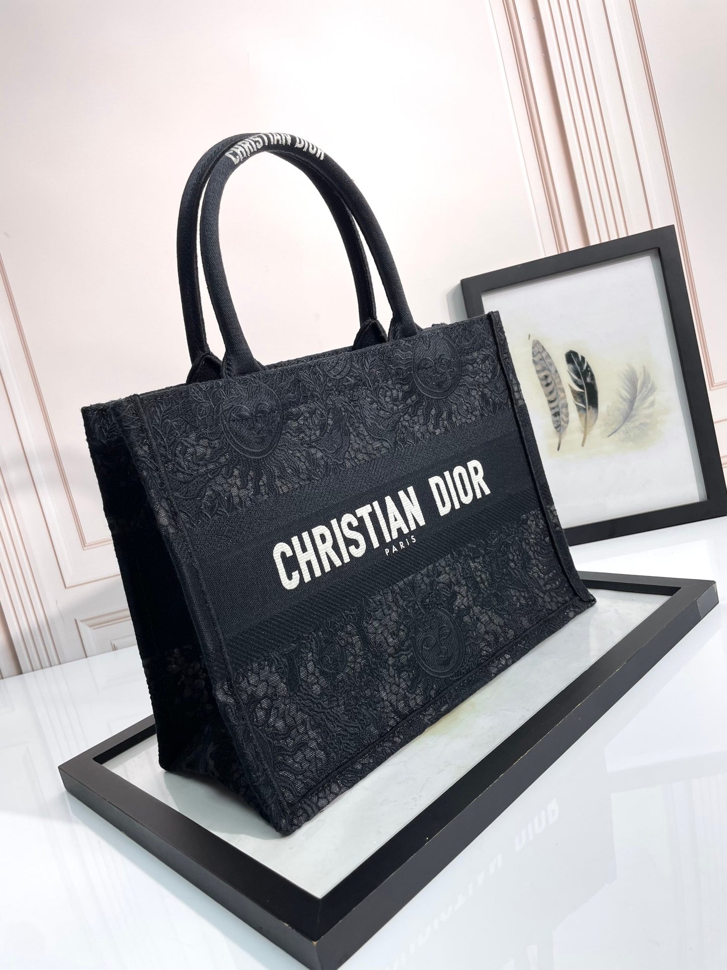 Christian Dior Small Book Tote - Black Embroidered Canvas