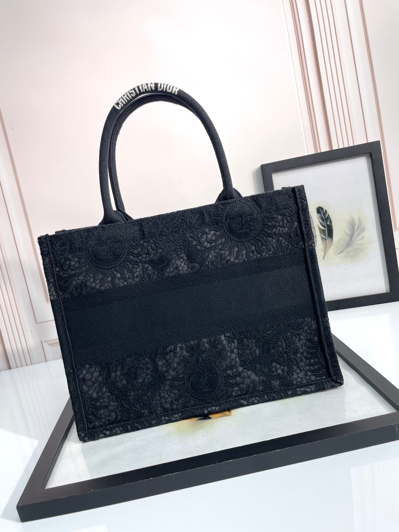 Christian Dior Book Tote - Black Embroidered Canvas Handbag