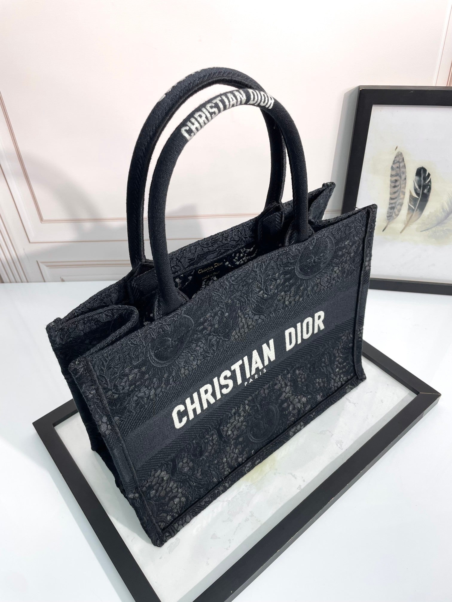 Christian Dior Small Book Tote - Black Embroidered Canvas