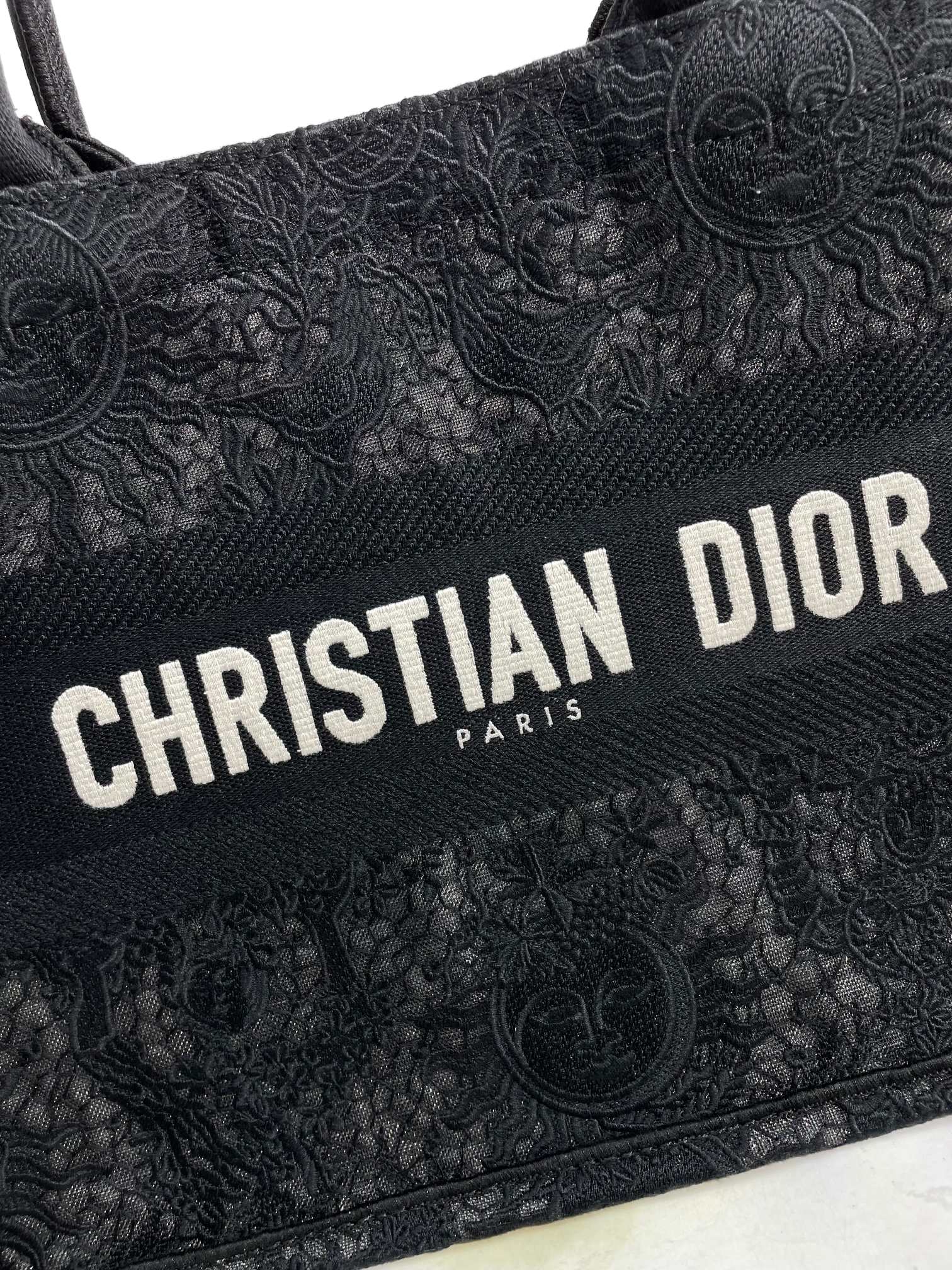 Christian Dior Book Tote - Black Embroidered Canvas Handbag
