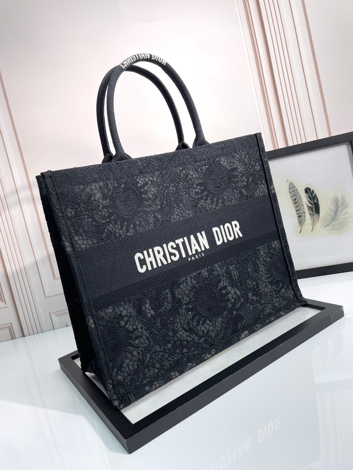 Christian Dior Black Embroidered Book Tote Bag