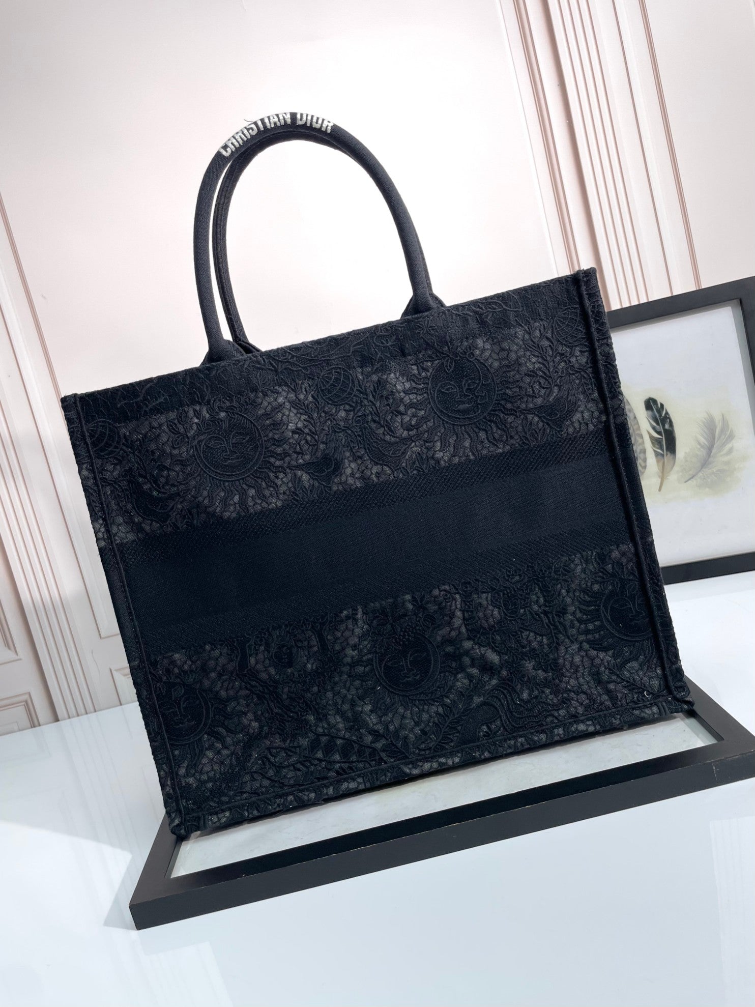 Christian Dior Large Book Tote Bag - Black Embroidered Canvas