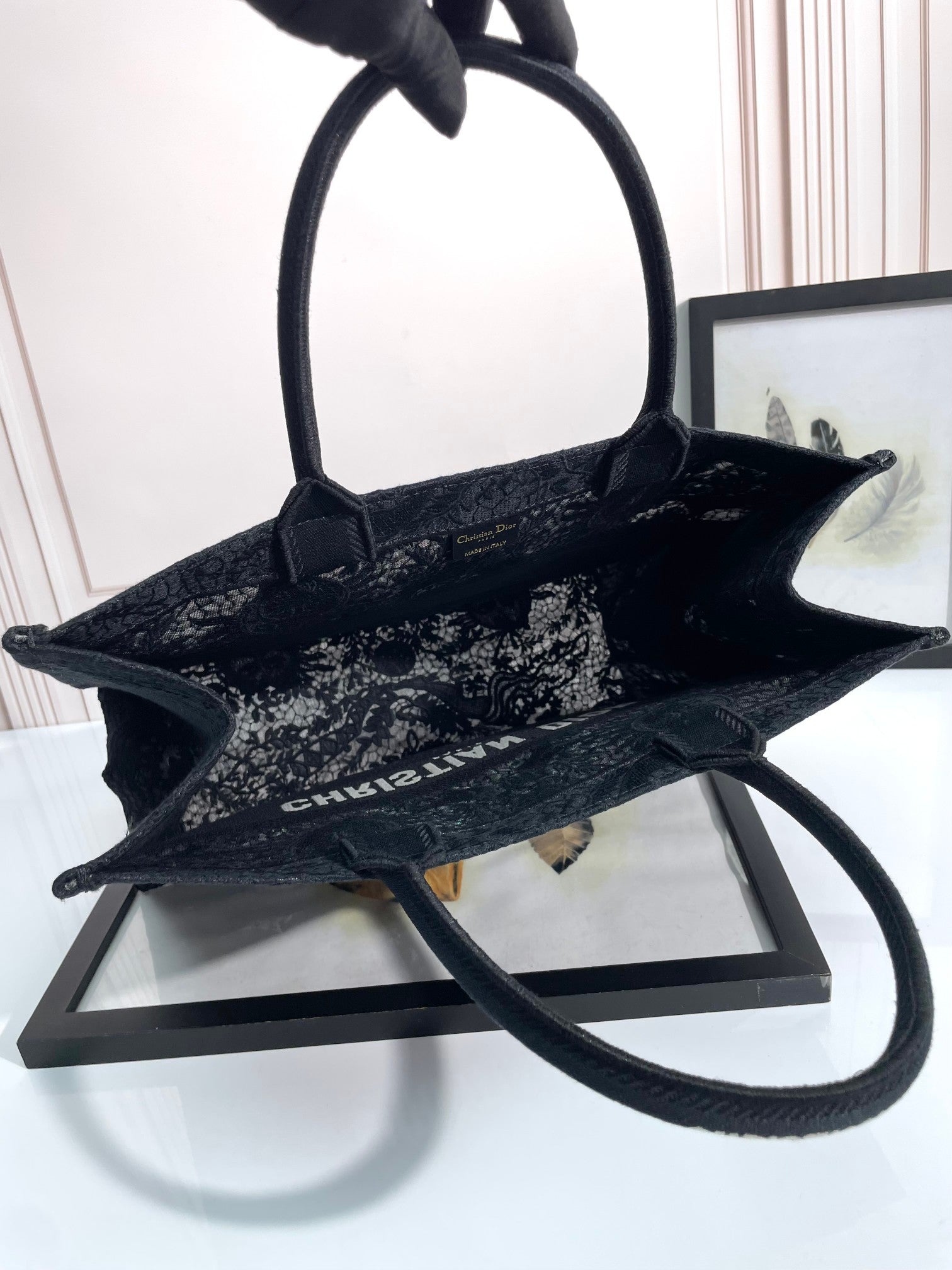 Christian Dior Black Embroidered Book Tote Bag