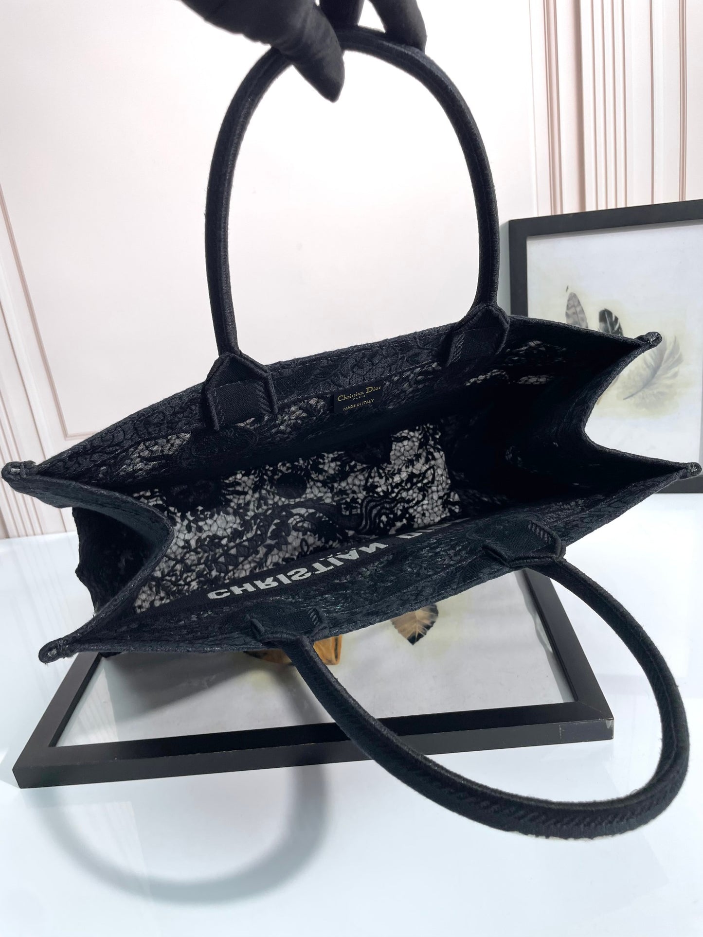 Christian Dior Large Book Tote Bag - Black Embroidered Canvas