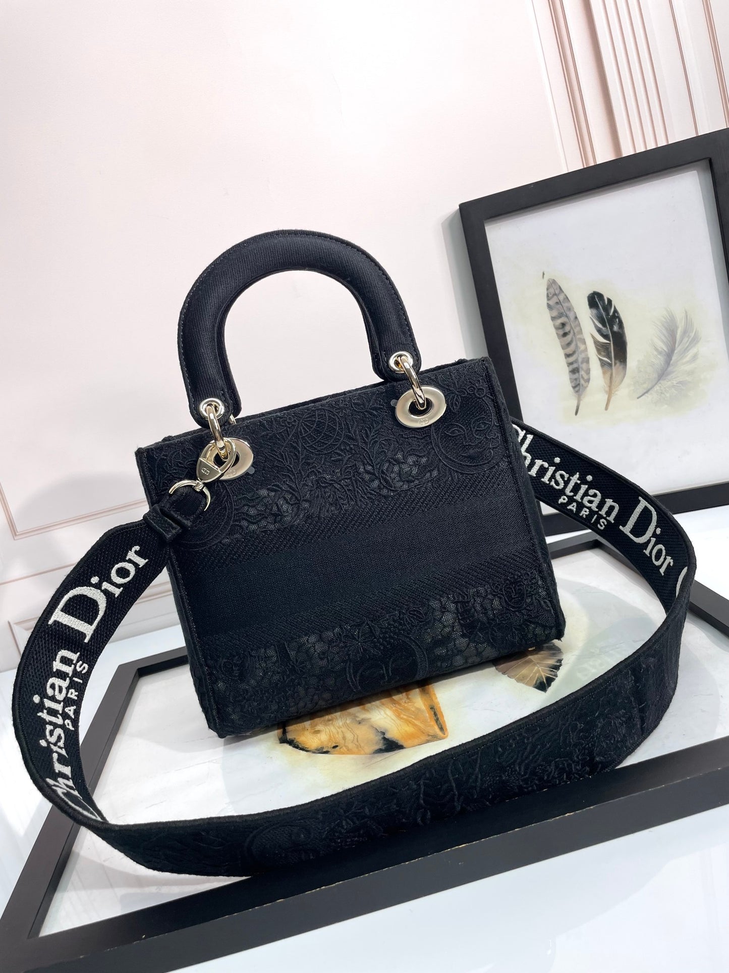 Christian Dior Lady D-Lite Medium Bag Black Cannage Embroidery