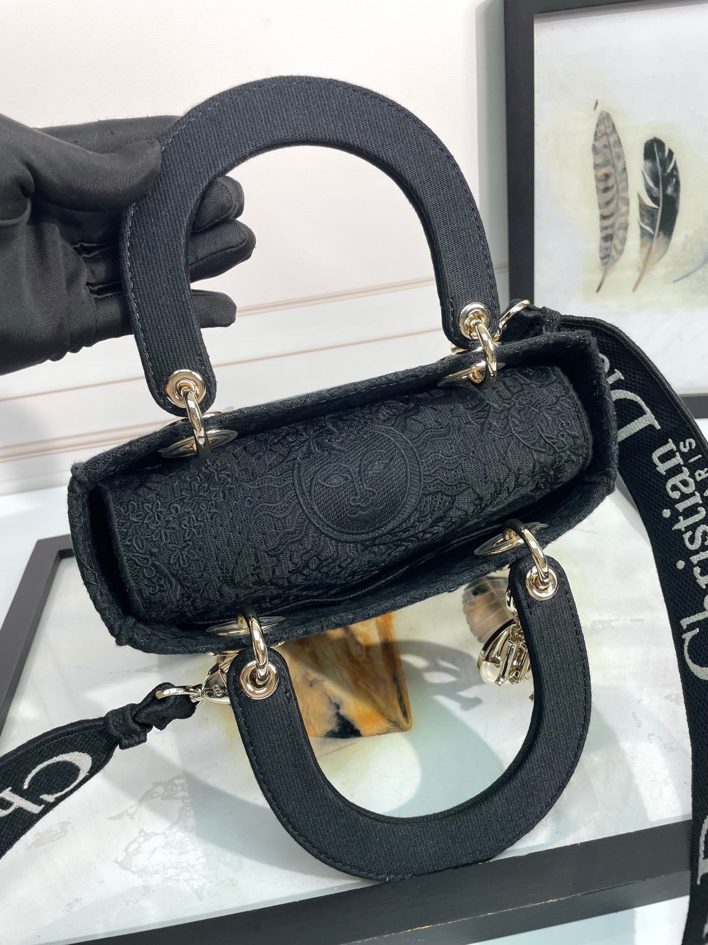 Christian Dior Lady D-Lite Bag - Black Embroidered Canvas