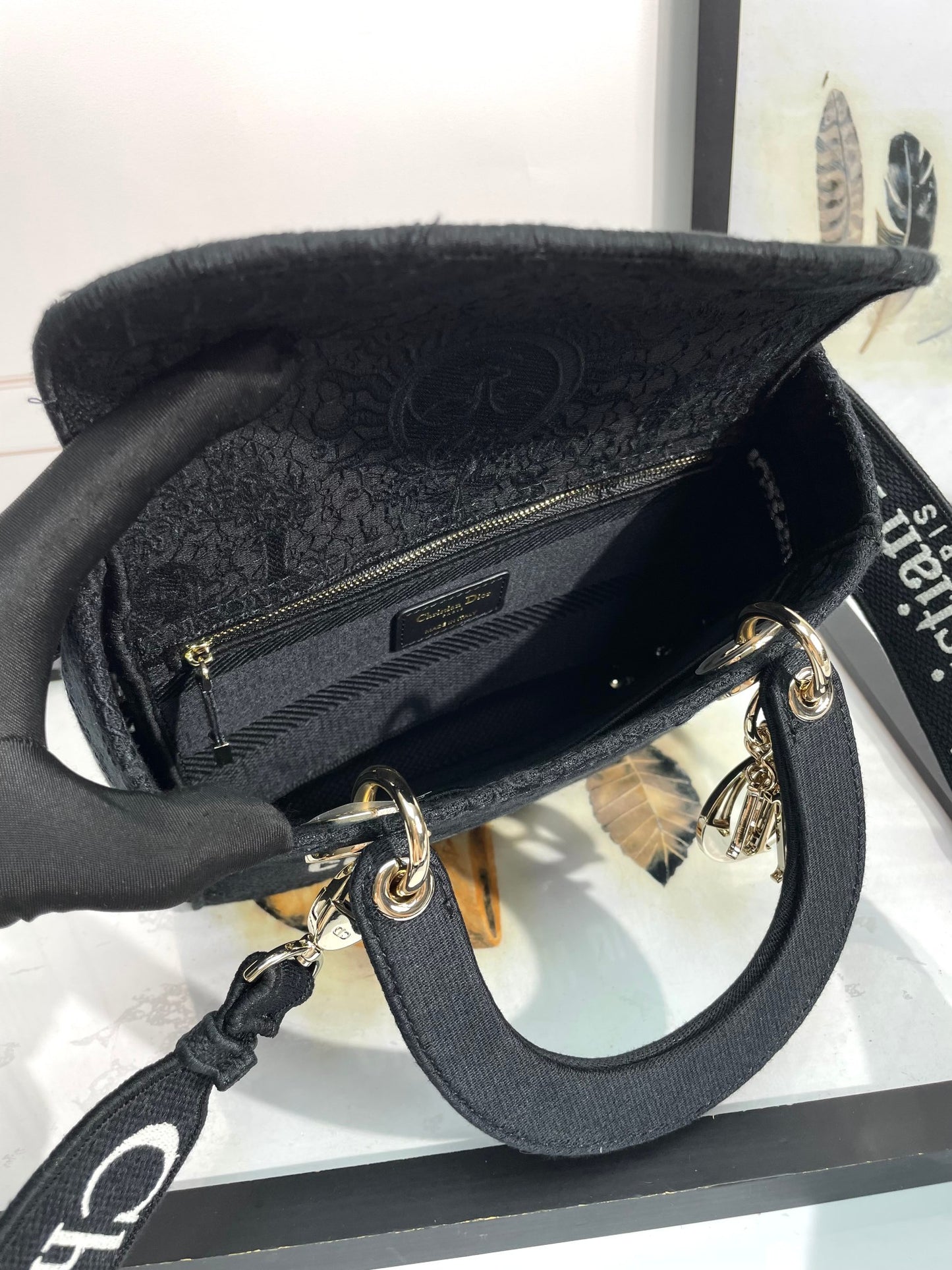 Christian Dior Lady D-Lite Medium Bag Black Cannage Embroidery