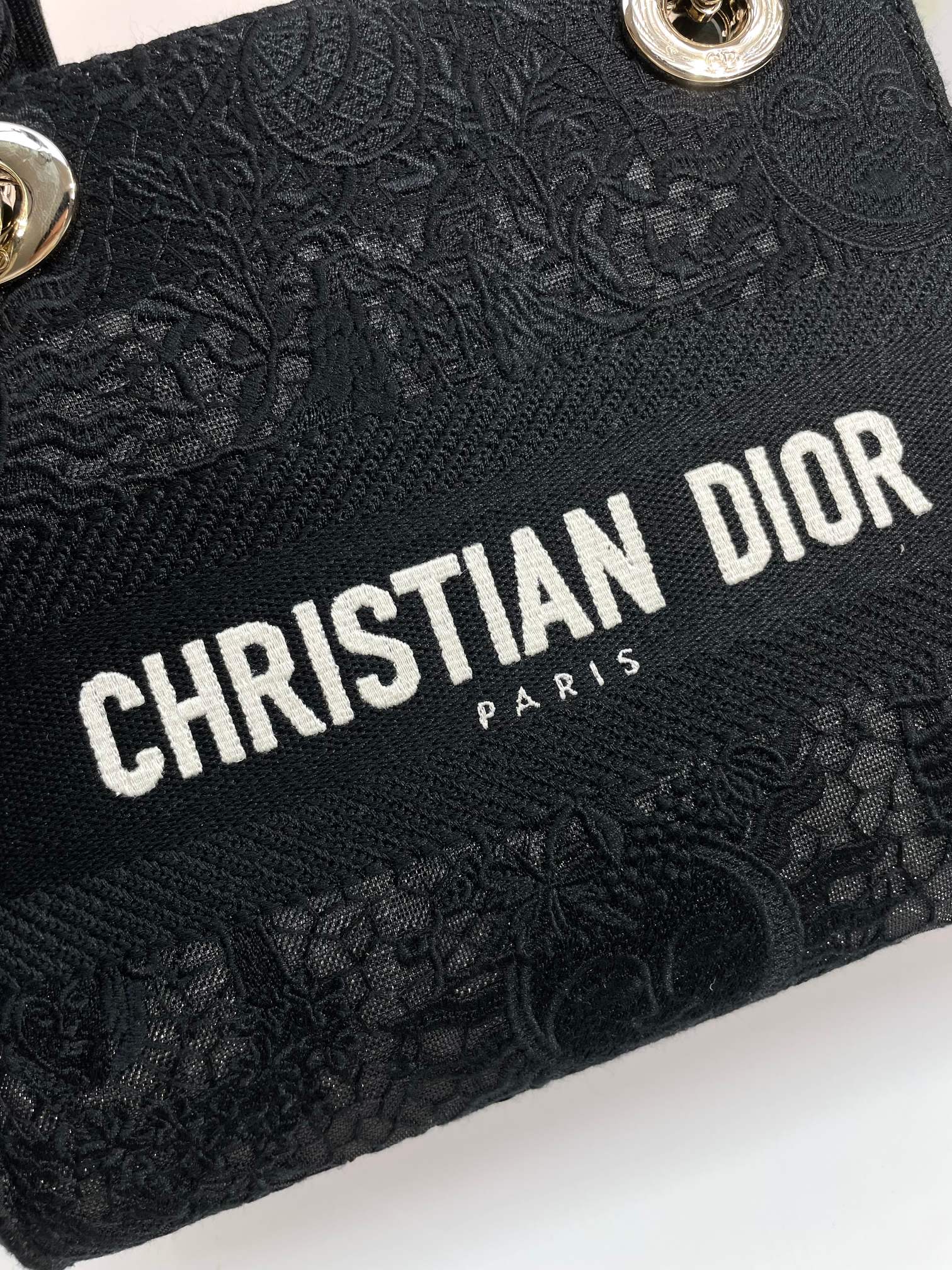 Christian Dior Medium Lady D-Lite Bag in Black Embroidered Canvas