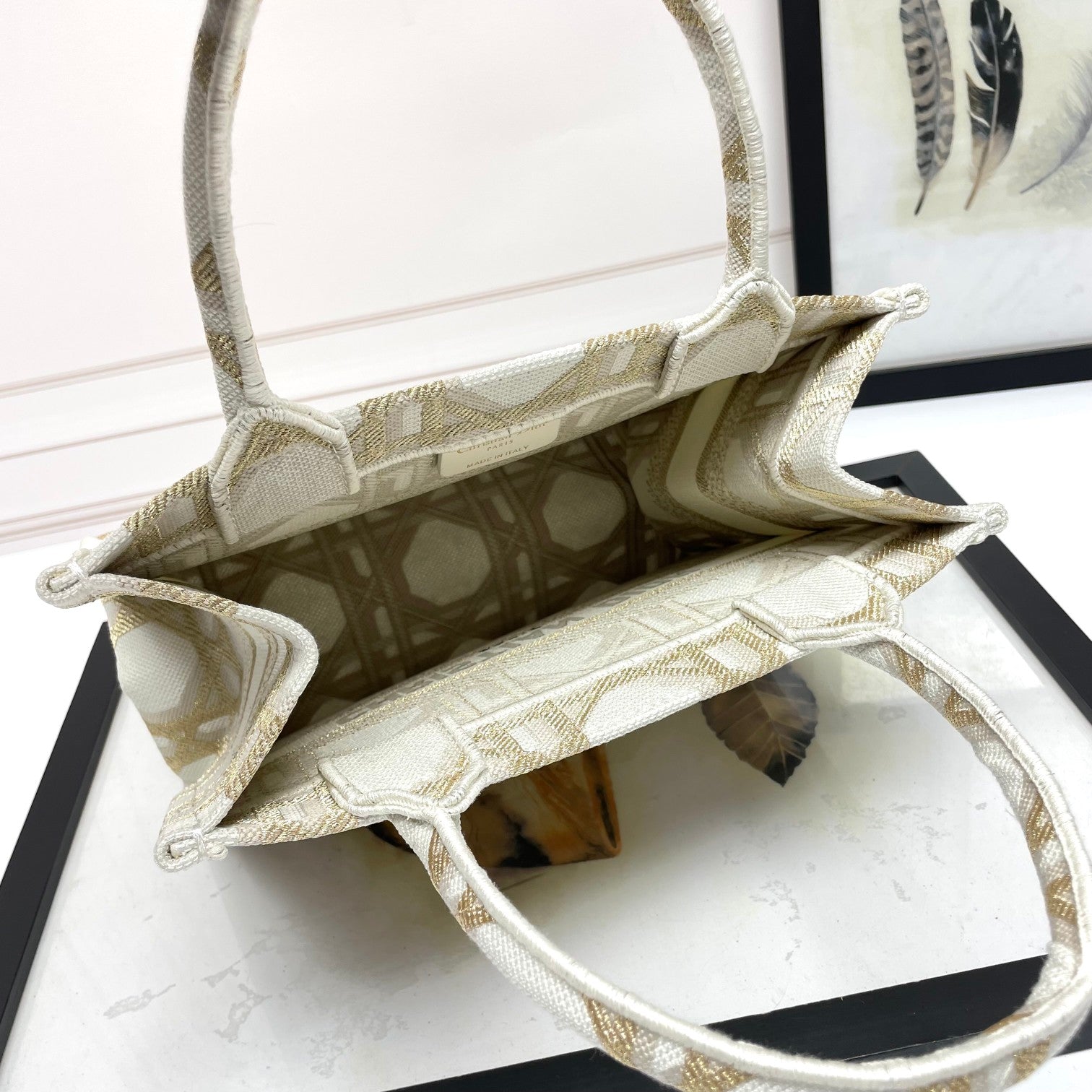 Christian Dior Book Tote Bag - Gold and Beige Plan de Paris Embroidery