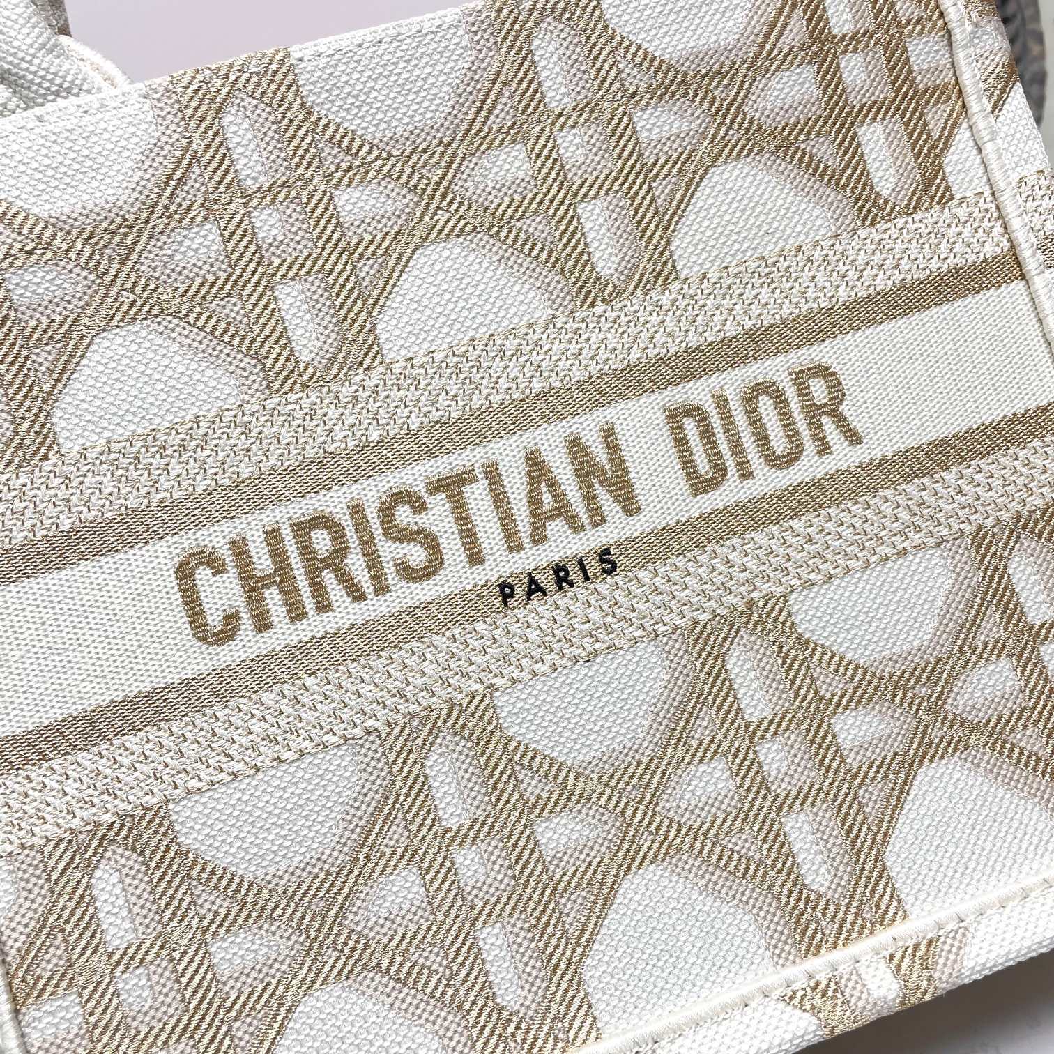 Christian Dior Small Book Tote - White and Gold-Tone Plan de Paris Embroidered Canvas Bag