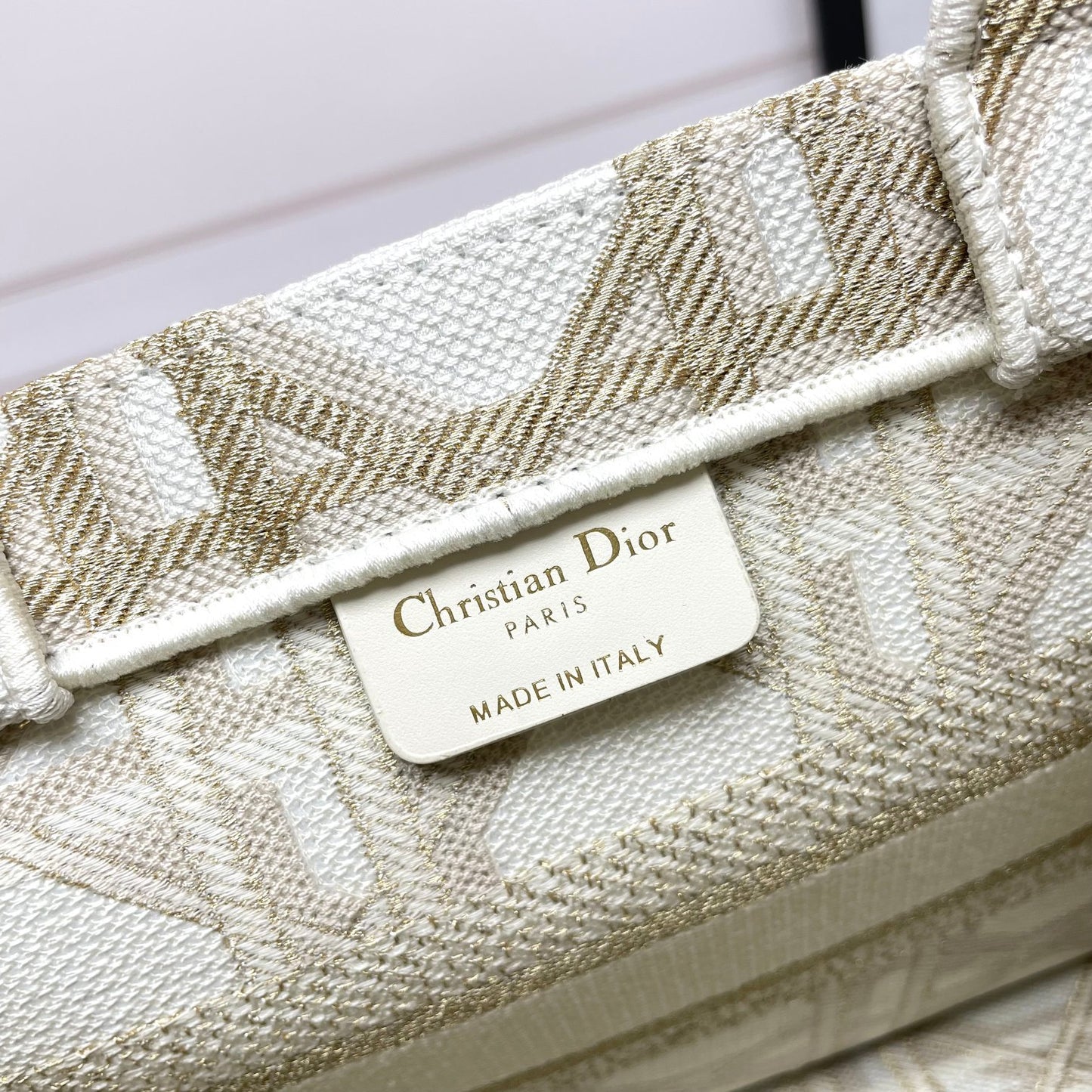 Christian Dior Small Book Tote - White and Gold-Tone Plan de Paris Embroidered Canvas Bag