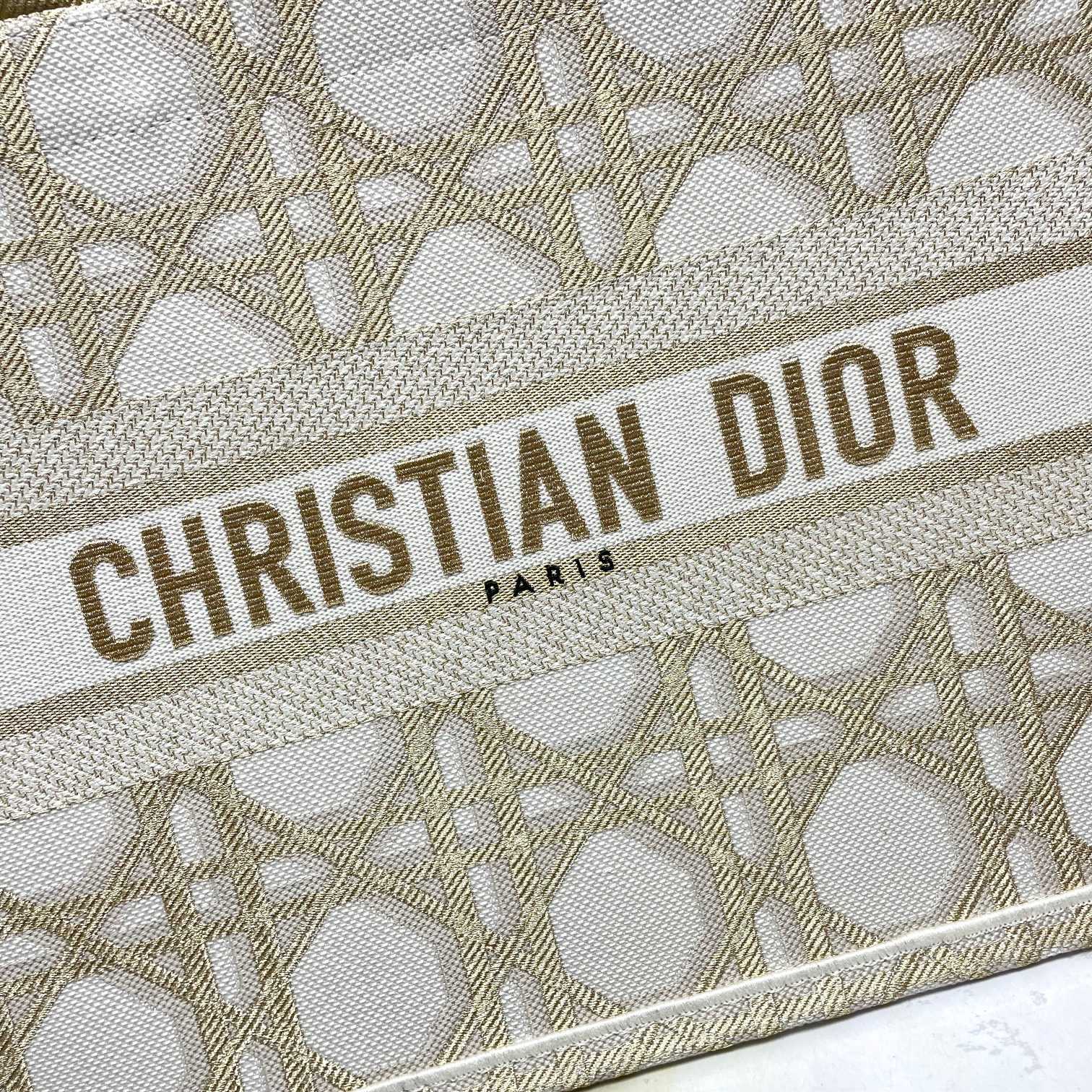 Christian Dior Medium Book Tote - Gold-Tone Metallic Cannage Embroidery
