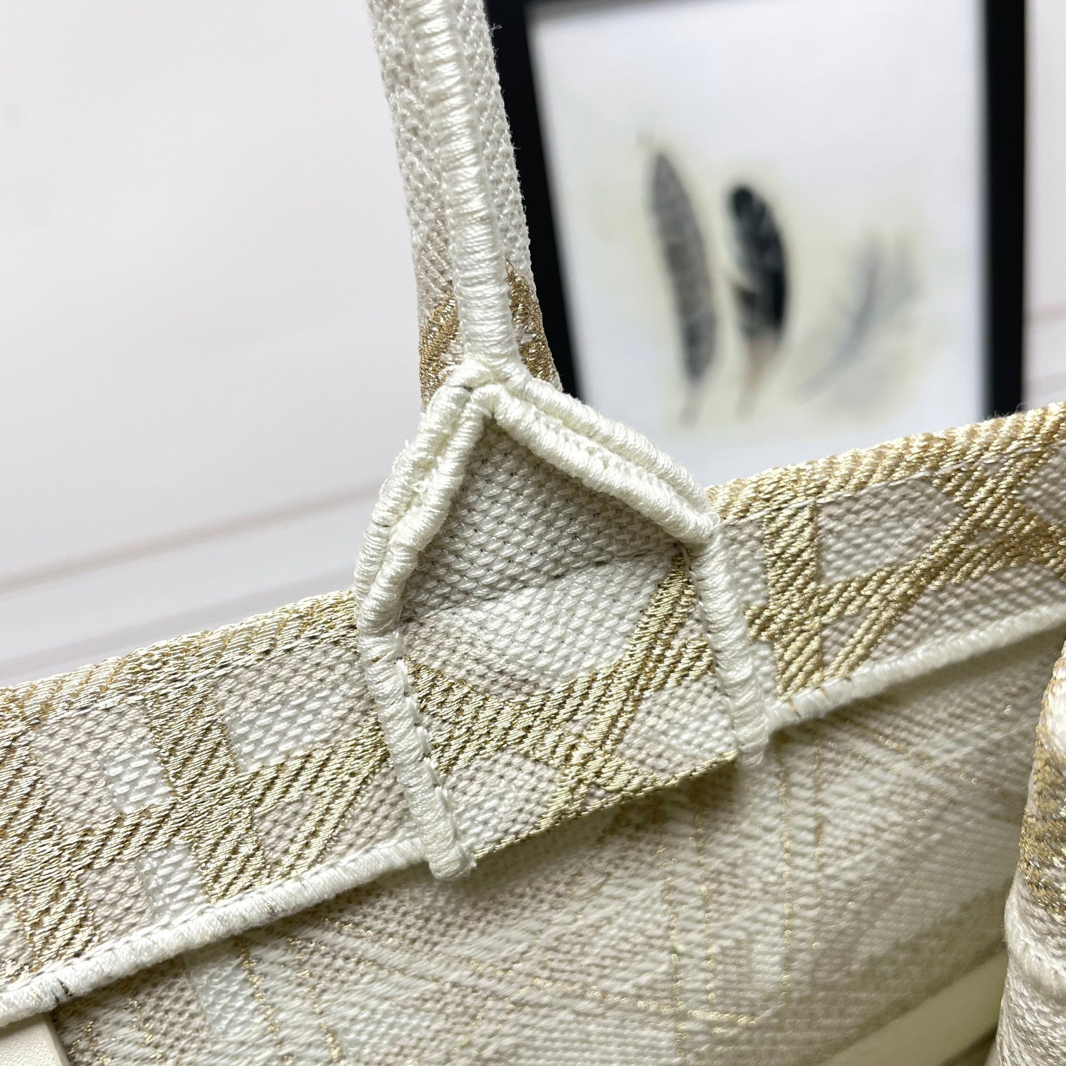 Christian Dior Gold Macrocannage Embroidery Large Book Tote Bag